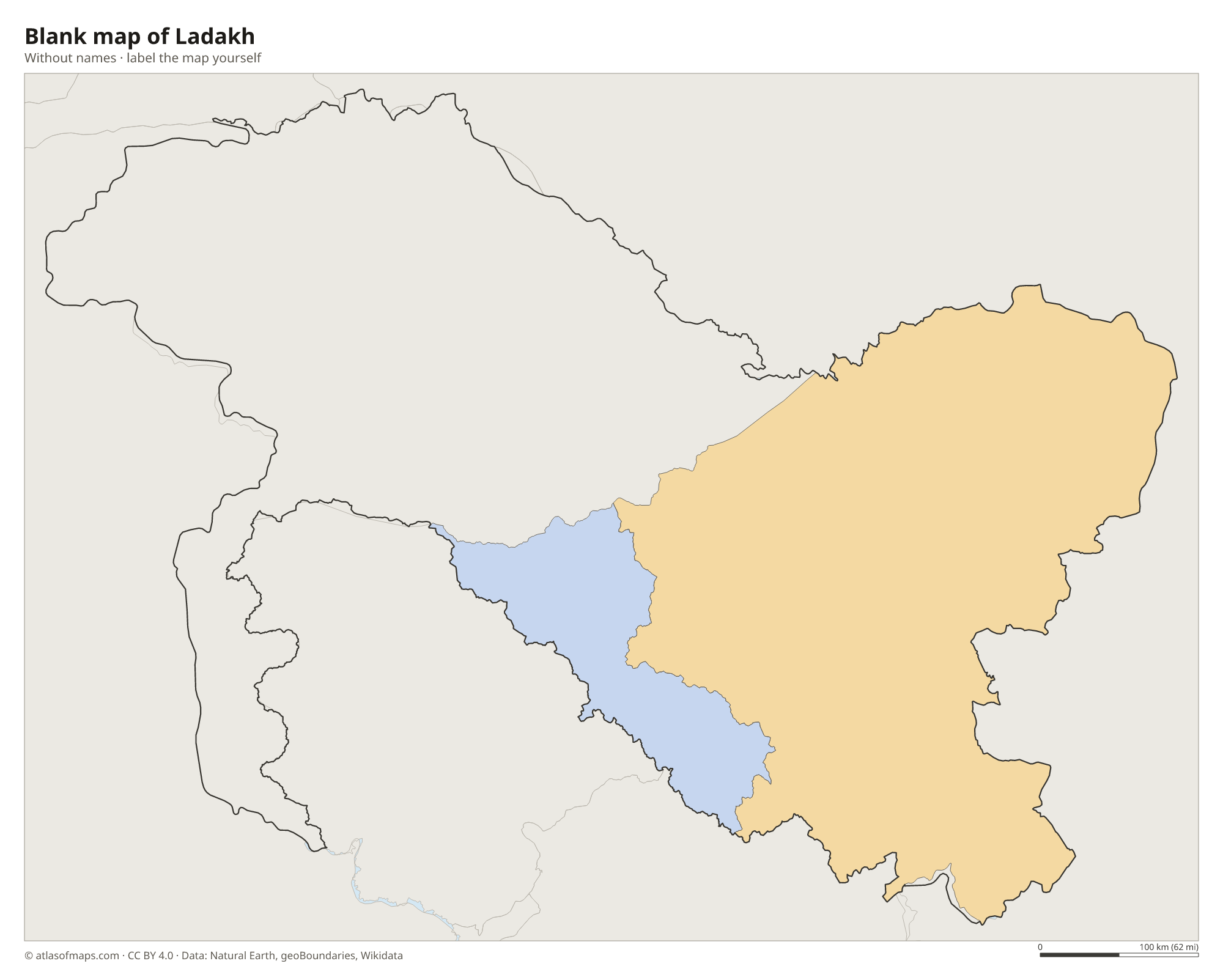 Blank map of Ladakh without names