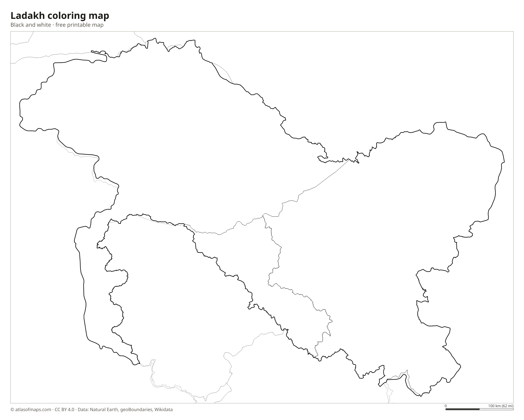 Black-and-white coloring map of Ladakh