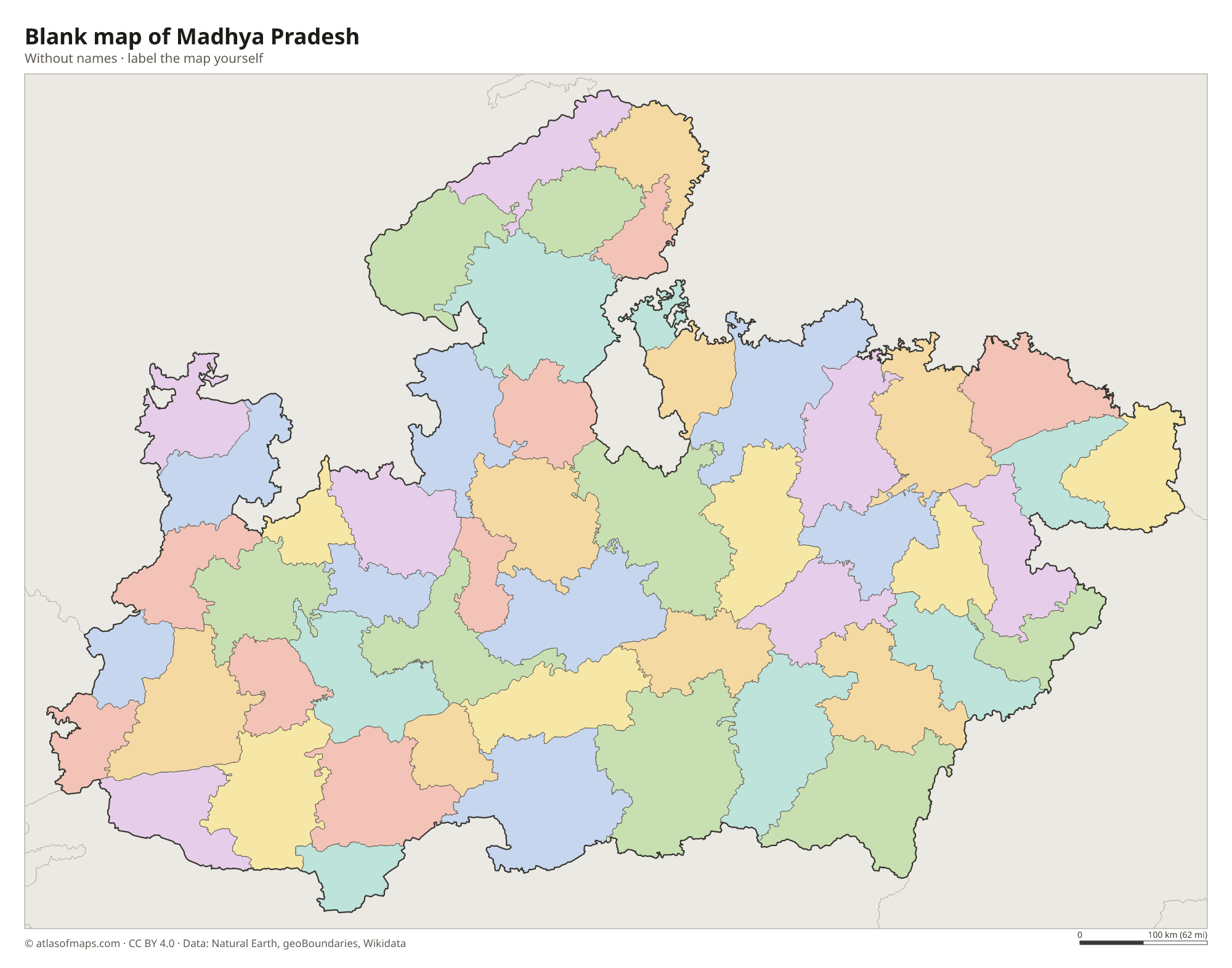 Blank map of Madhya Pradesh without names