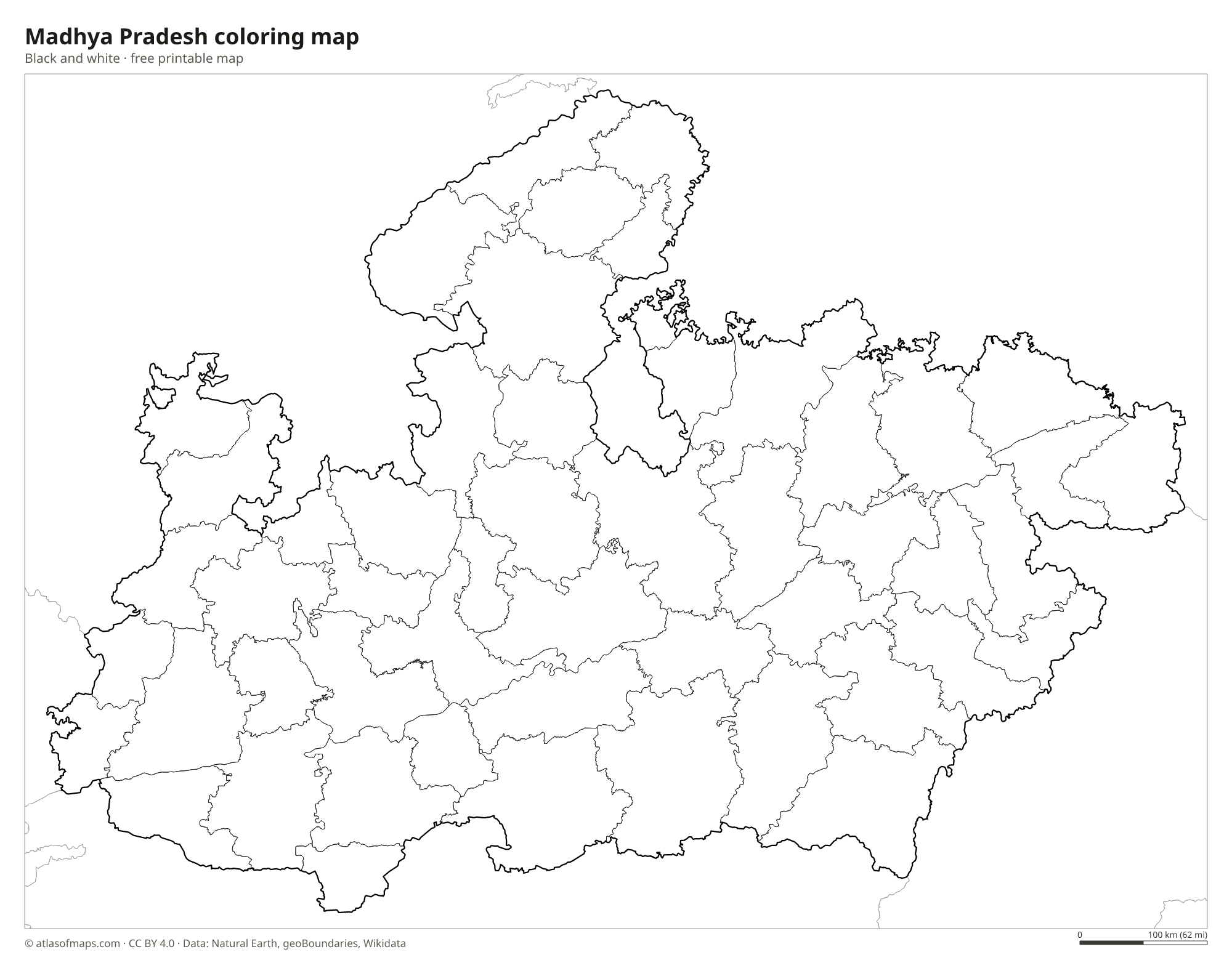 Black-and-white coloring map of Madhya Pradesh