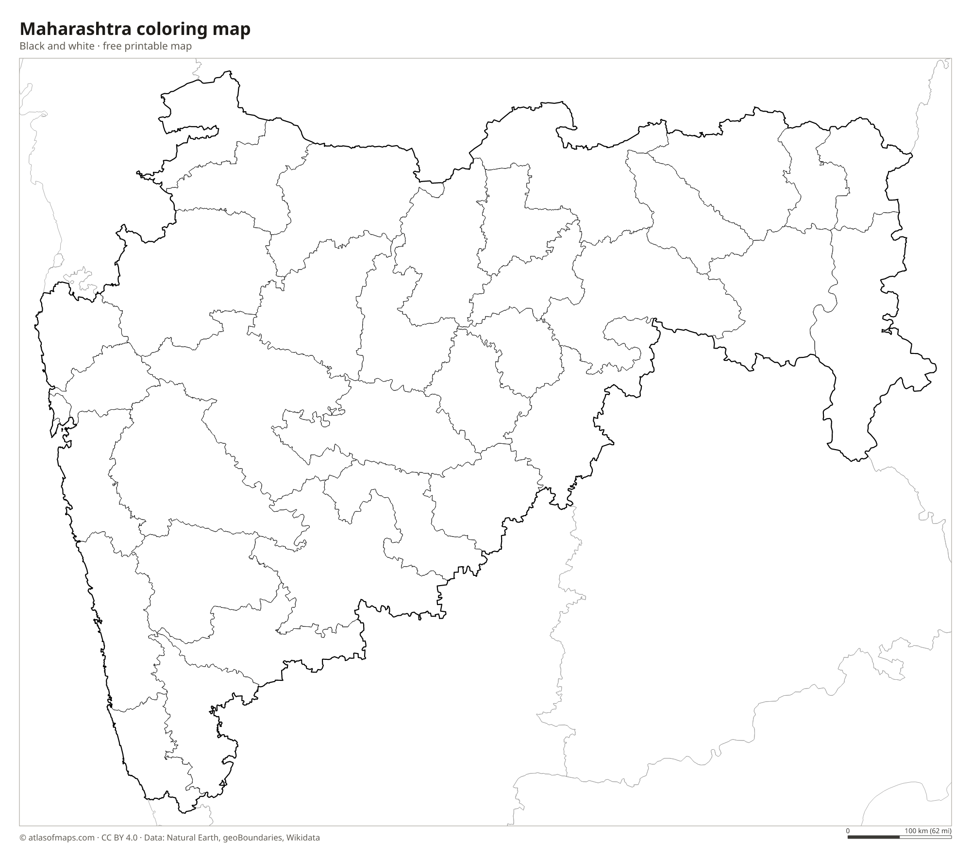 Black-and-white coloring map of Maharashtra