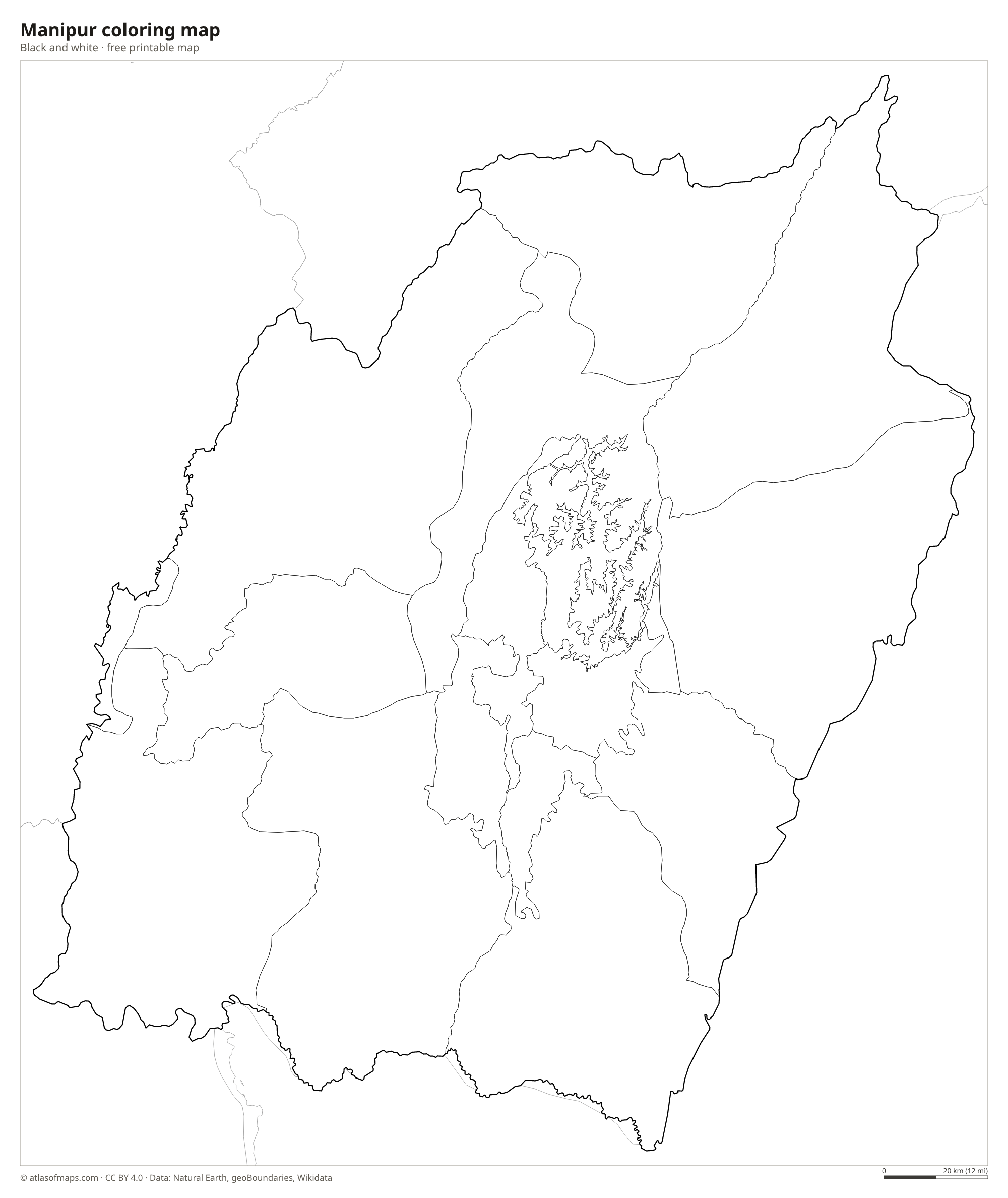 Black-and-white coloring map of Manipur