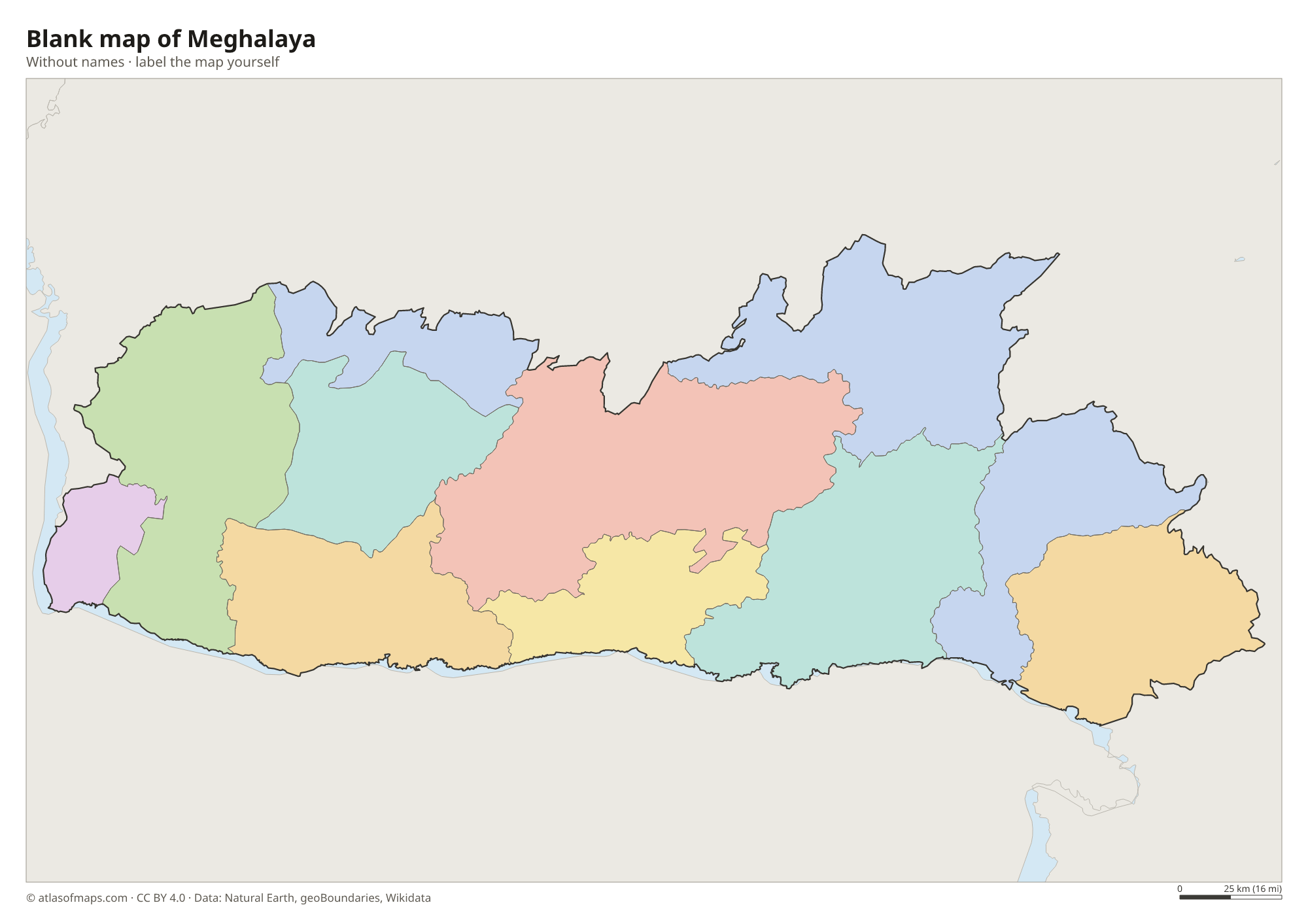 Blank map of Meghalaya without names