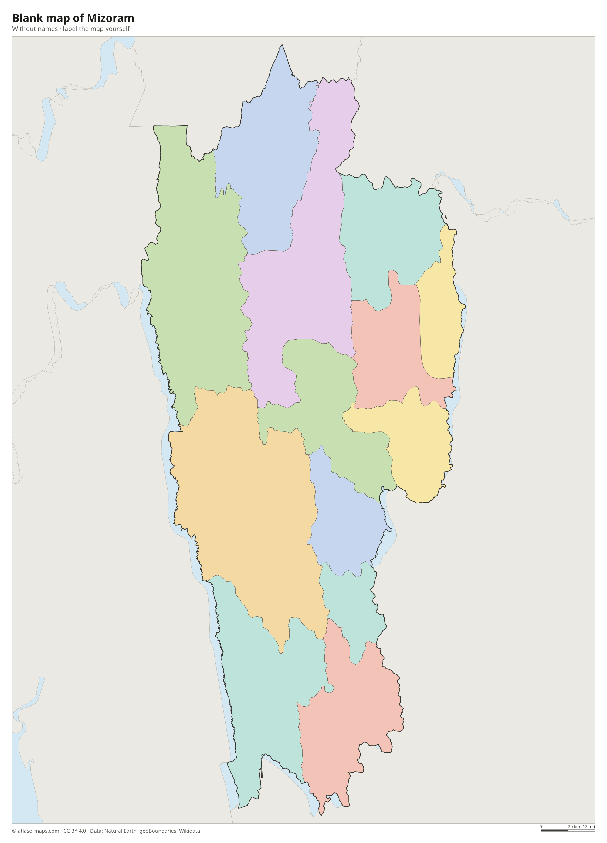 Blank map of Mizoram without names