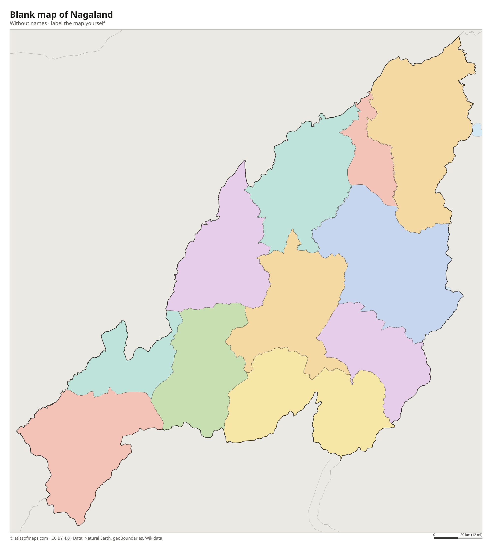 Blank map of Nagaland without names