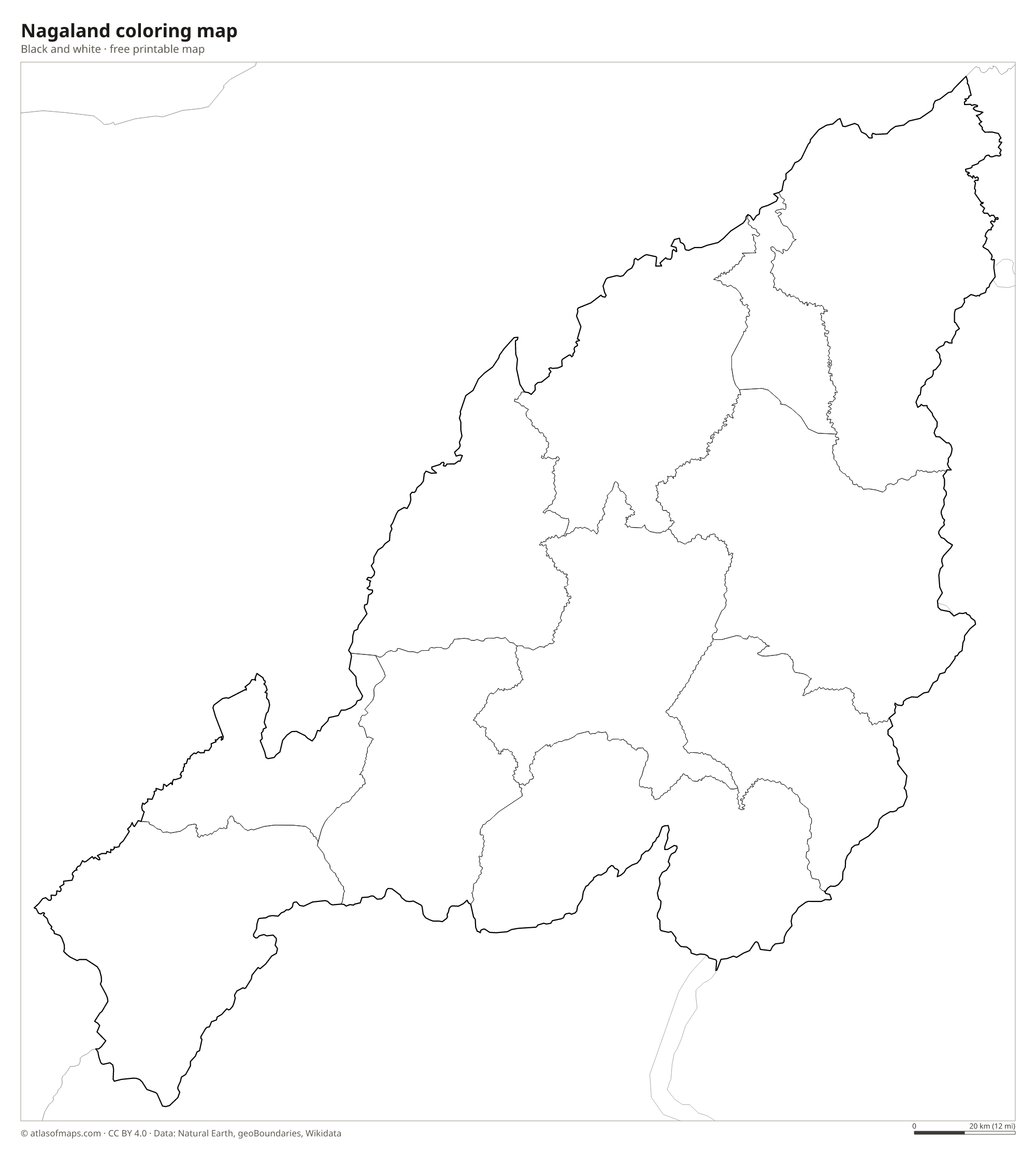 Black-and-white coloring map of Nagaland