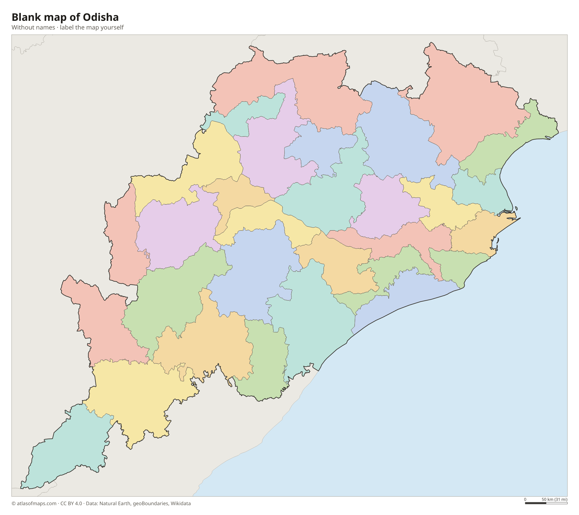 Blank map of Odisha without names