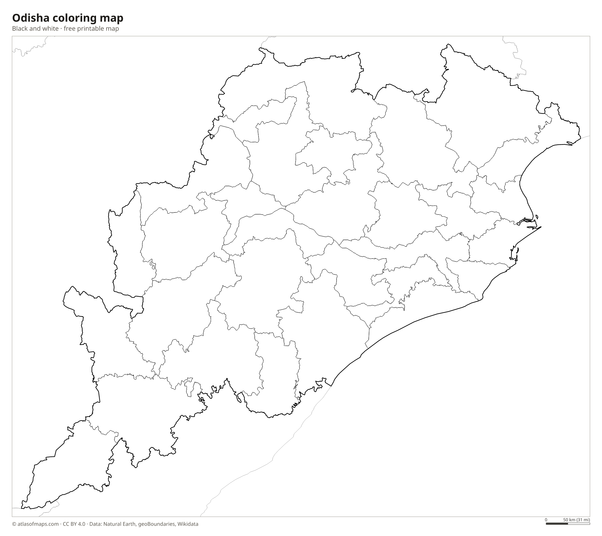 Black-and-white coloring map of Odisha