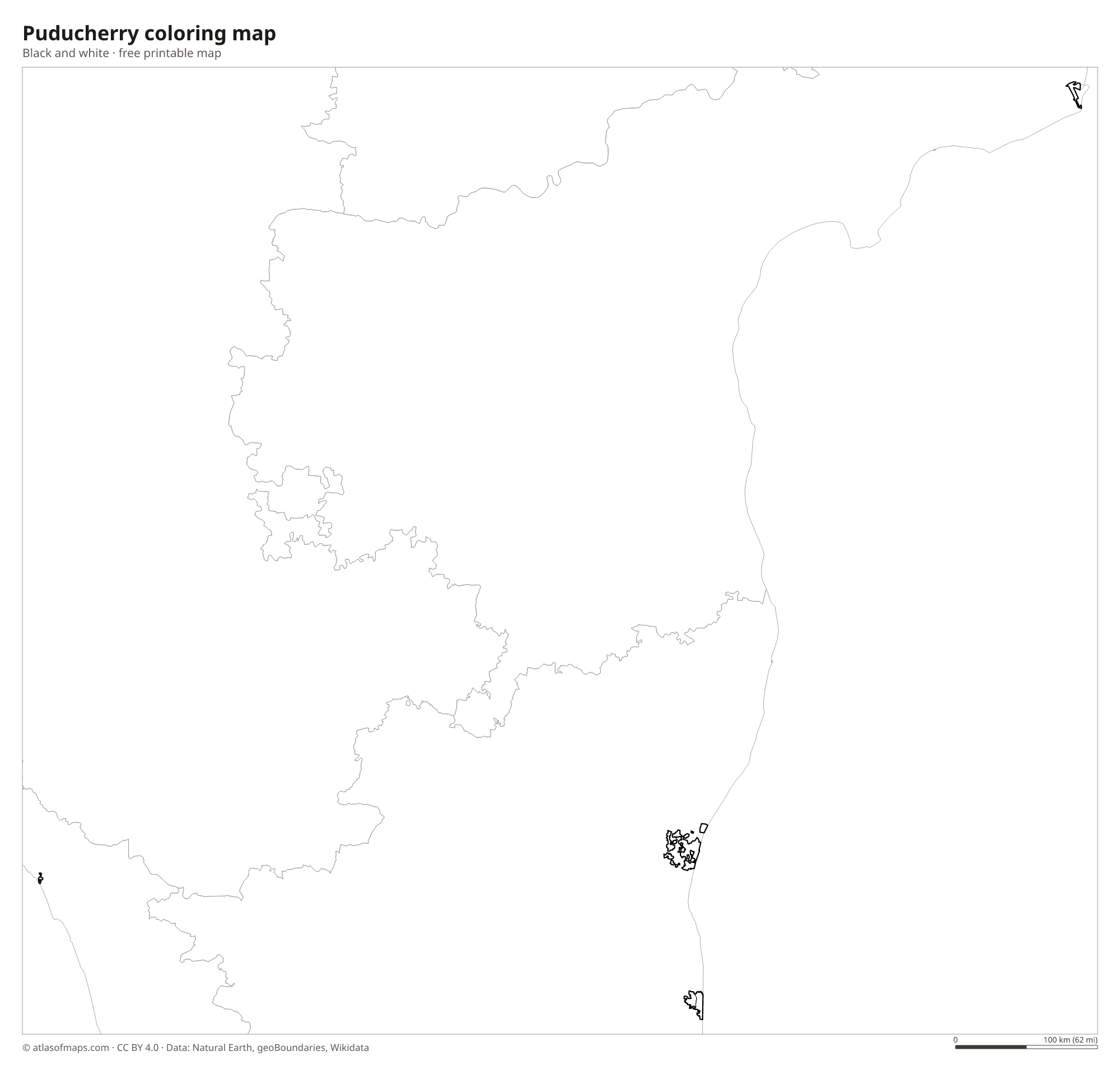 Black-and-white coloring map of Puducherry