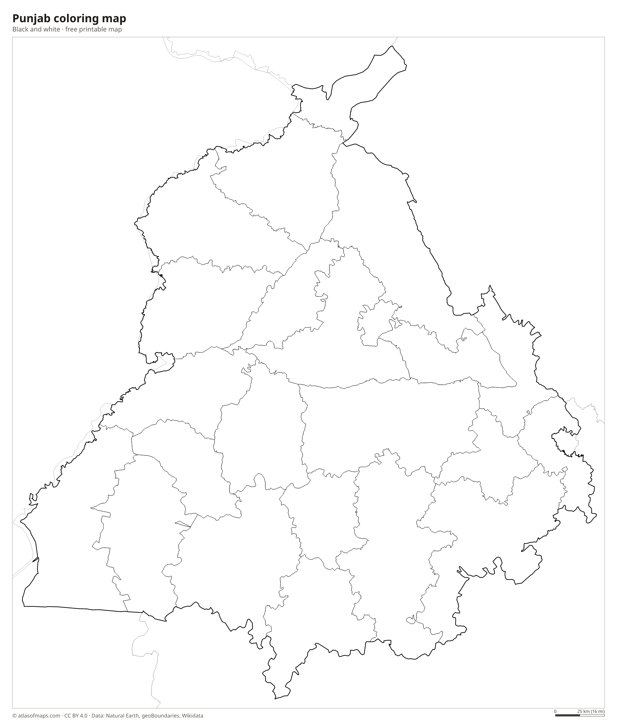 Black-and-white coloring map of Punjab