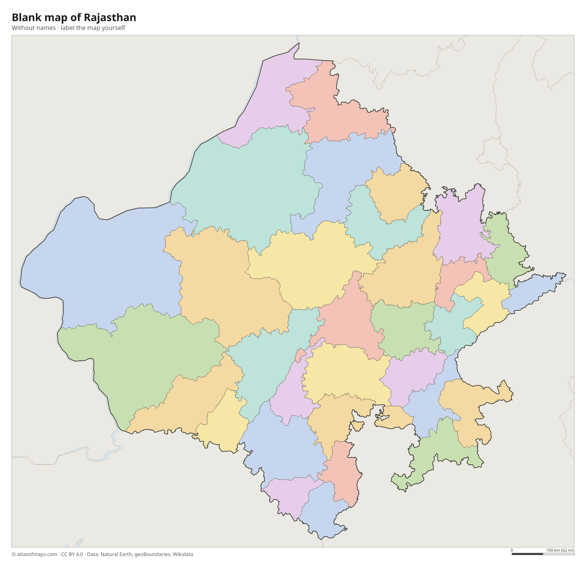 Blank map of Rajasthan without names