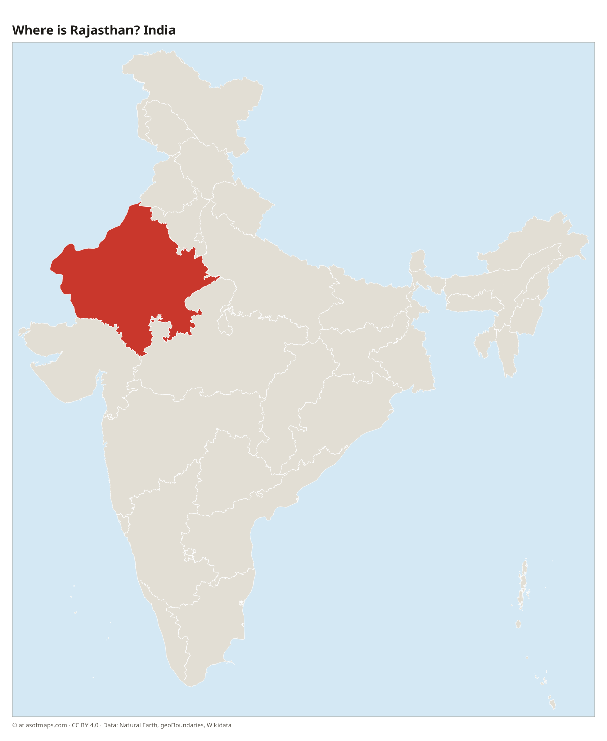 Location of Rajasthan in India