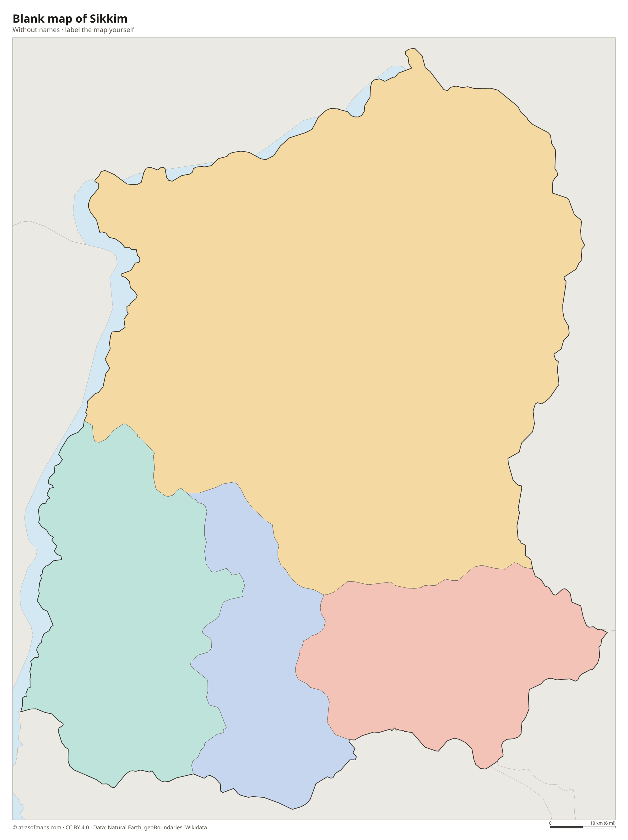 Blank map of Sikkim without names