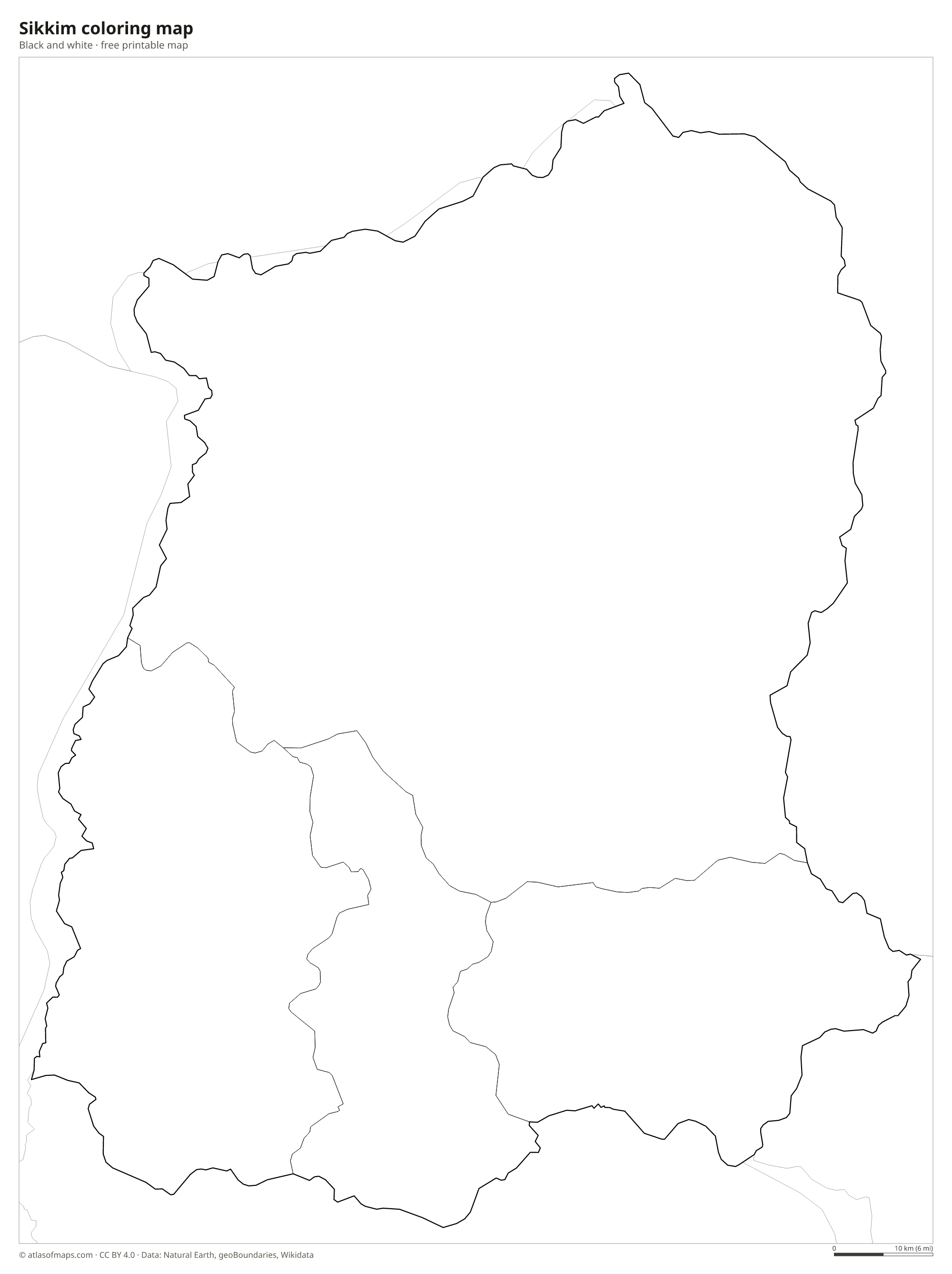 Black-and-white coloring map of Sikkim