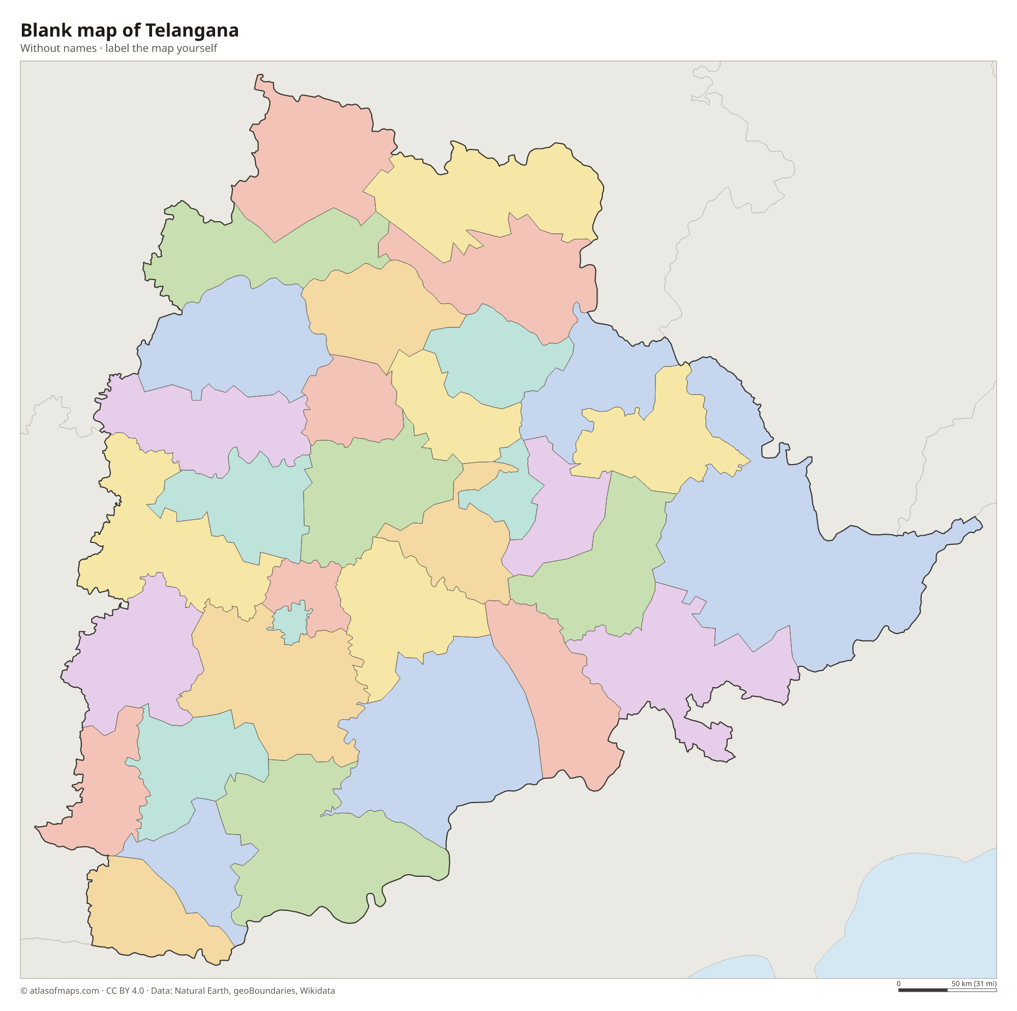Blank map of Telangana without names