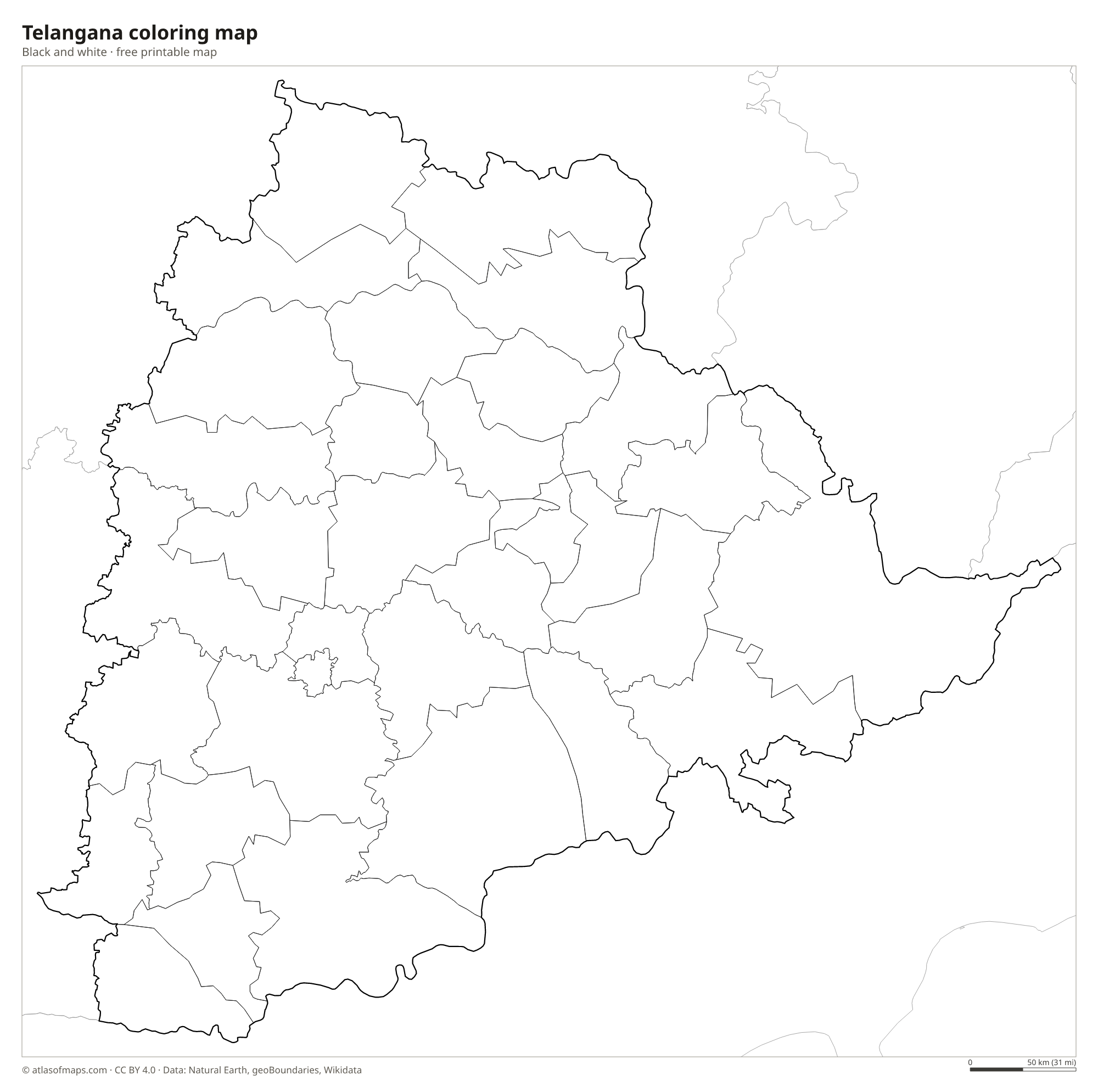 Black-and-white coloring map of Telangana