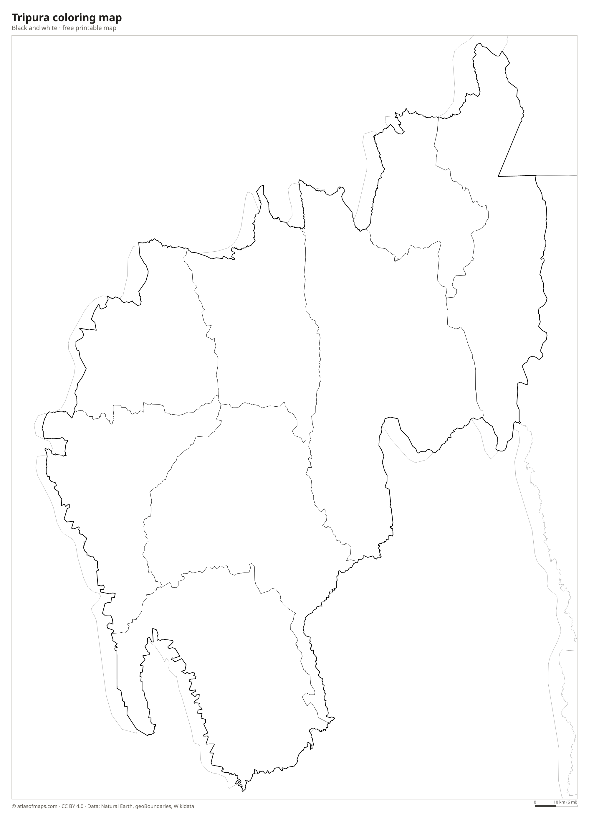 Black-and-white coloring map of Tripura