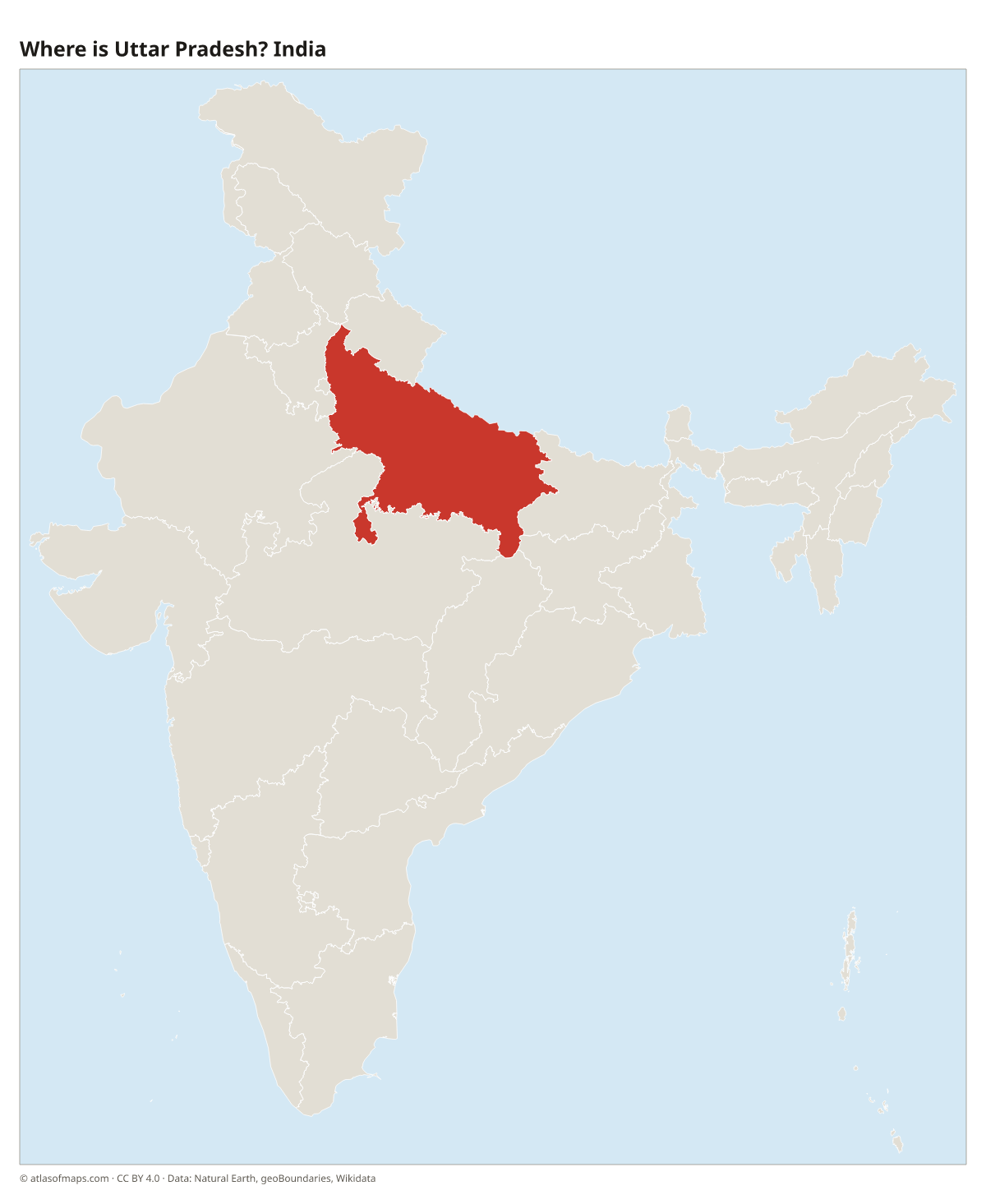 Location of Uttar Pradesh in India