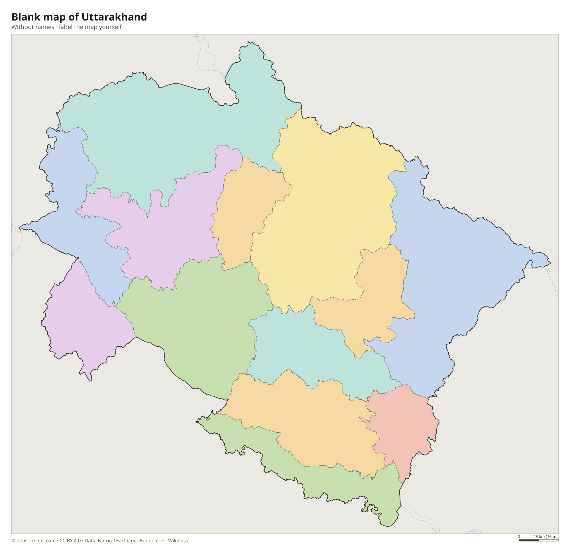 Blank map of Uttarakhand without names