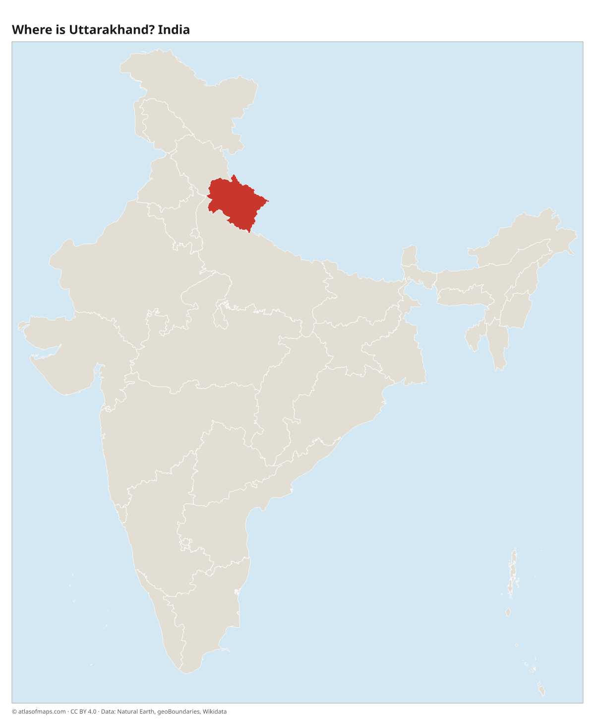 Location of Uttarakhand in India