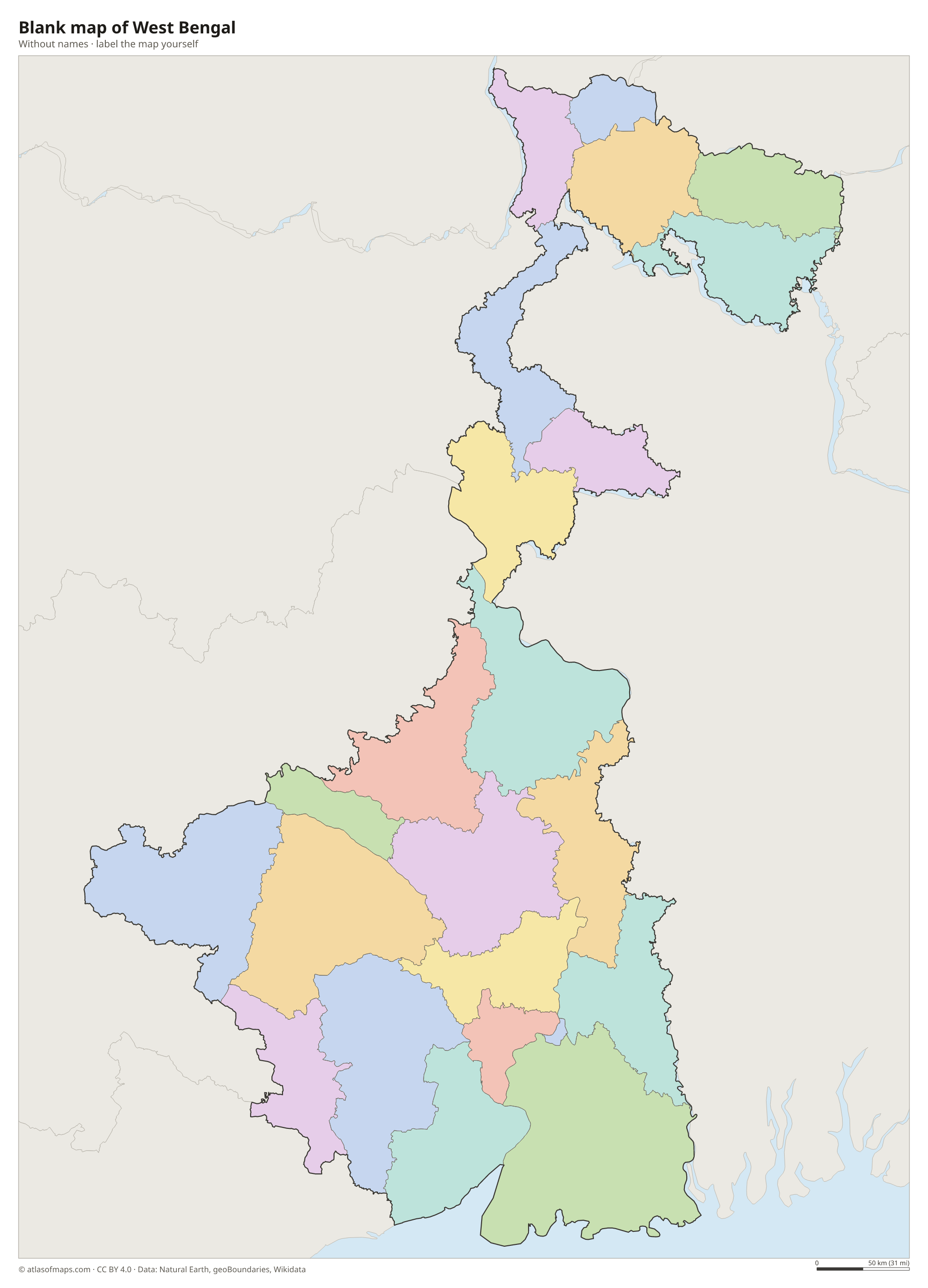 Blank map of West Bengal without names
