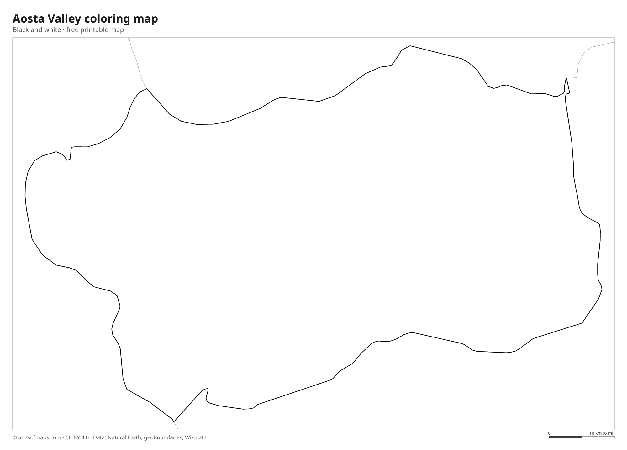 Black-and-white coloring map of Aosta Valley