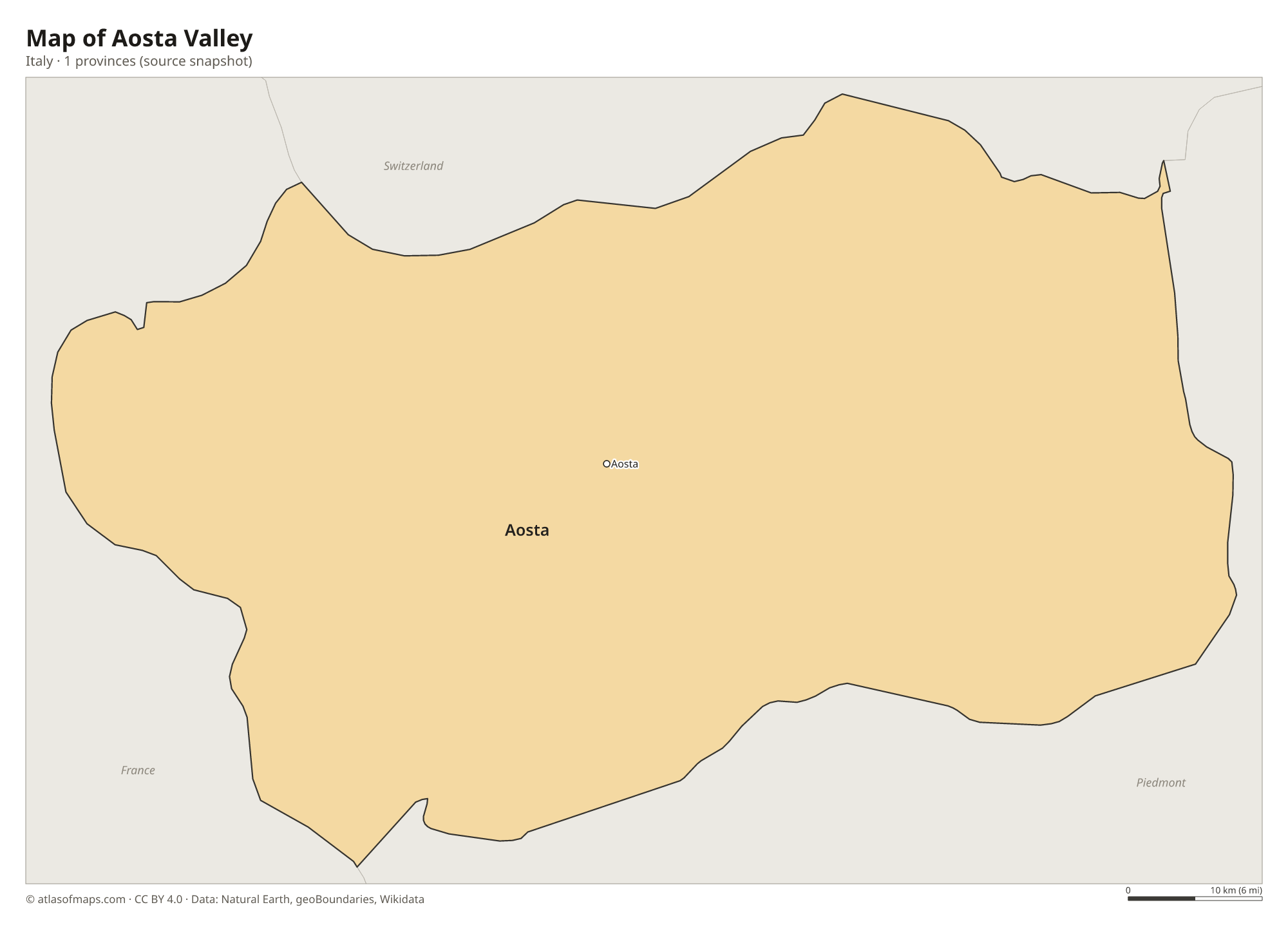 Map of Aosta Valley, cities and provinces