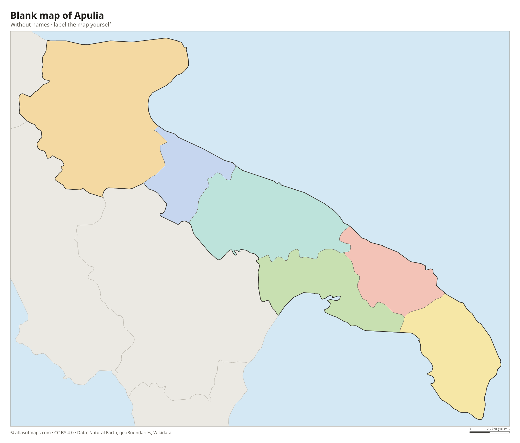 Blank map of Apulia without names