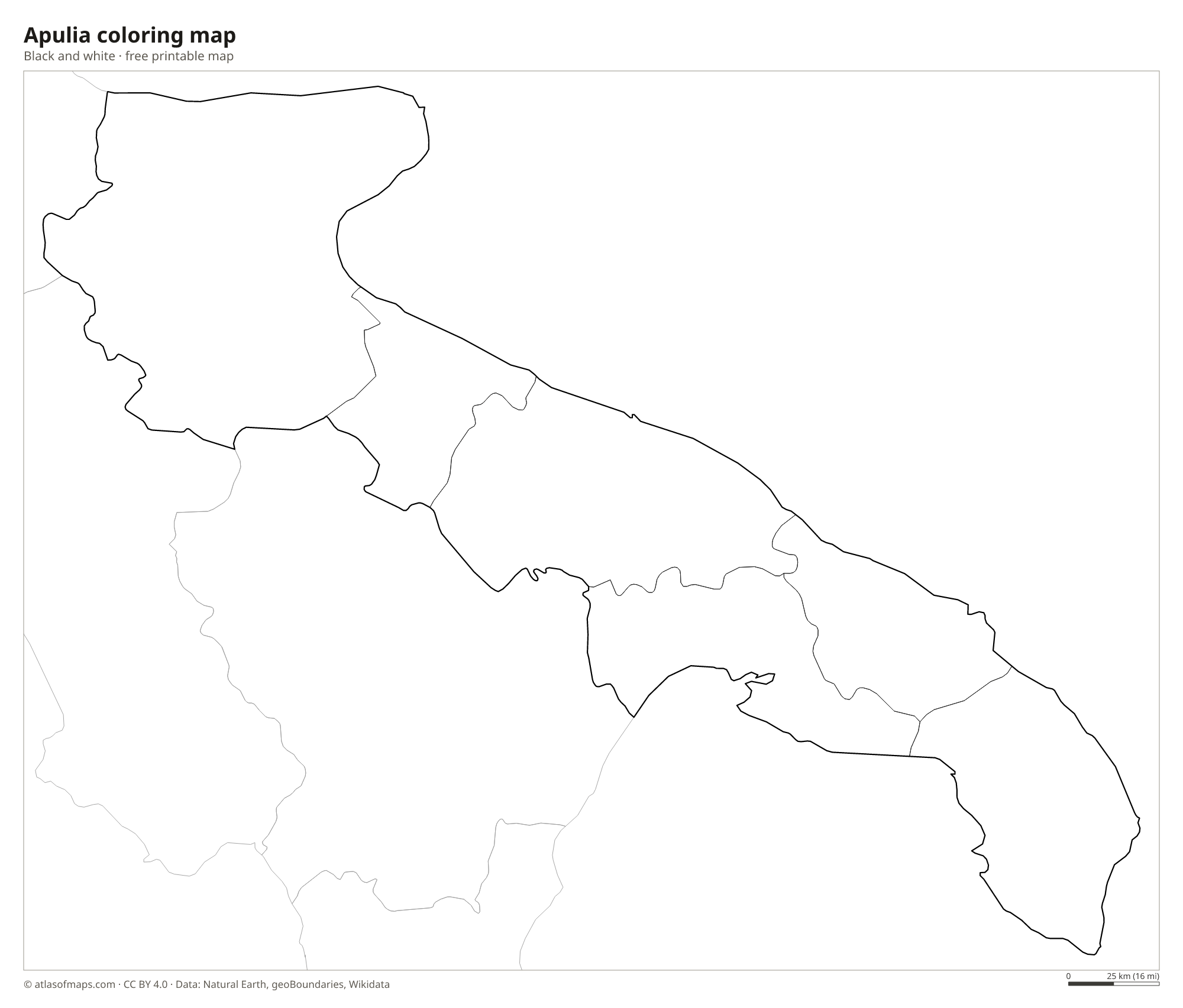 Black-and-white coloring map of Apulia