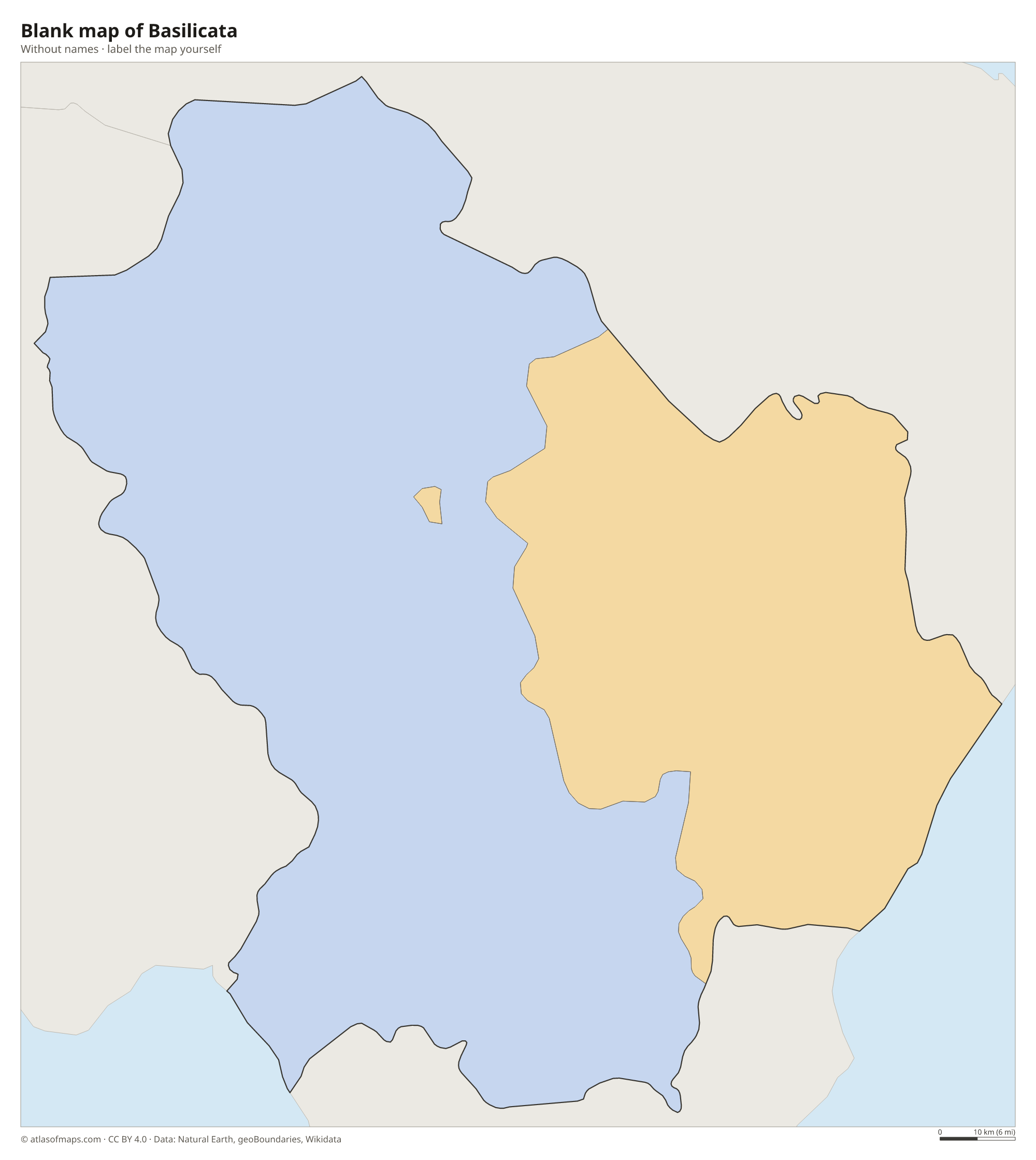 Blank map of Basilicata without names