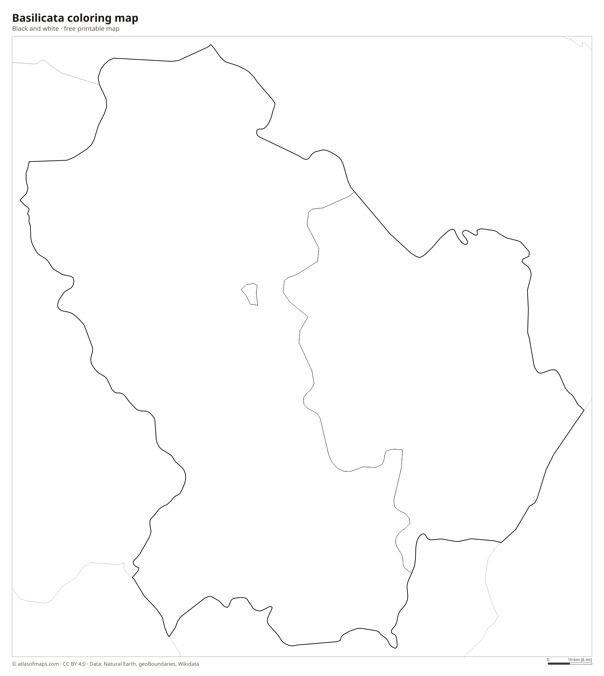 Black-and-white coloring map of Basilicata