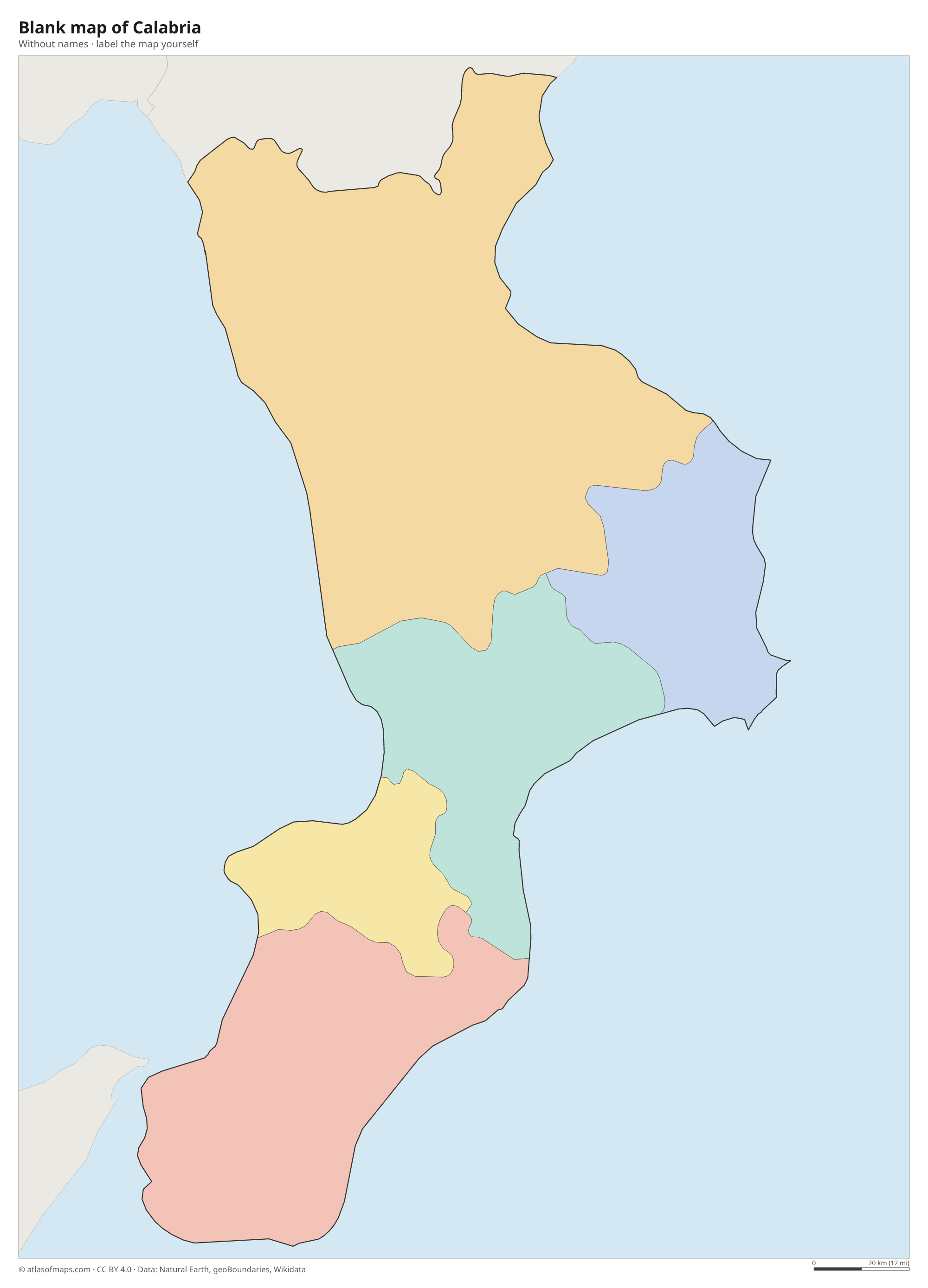 Blank map of Calabria without names