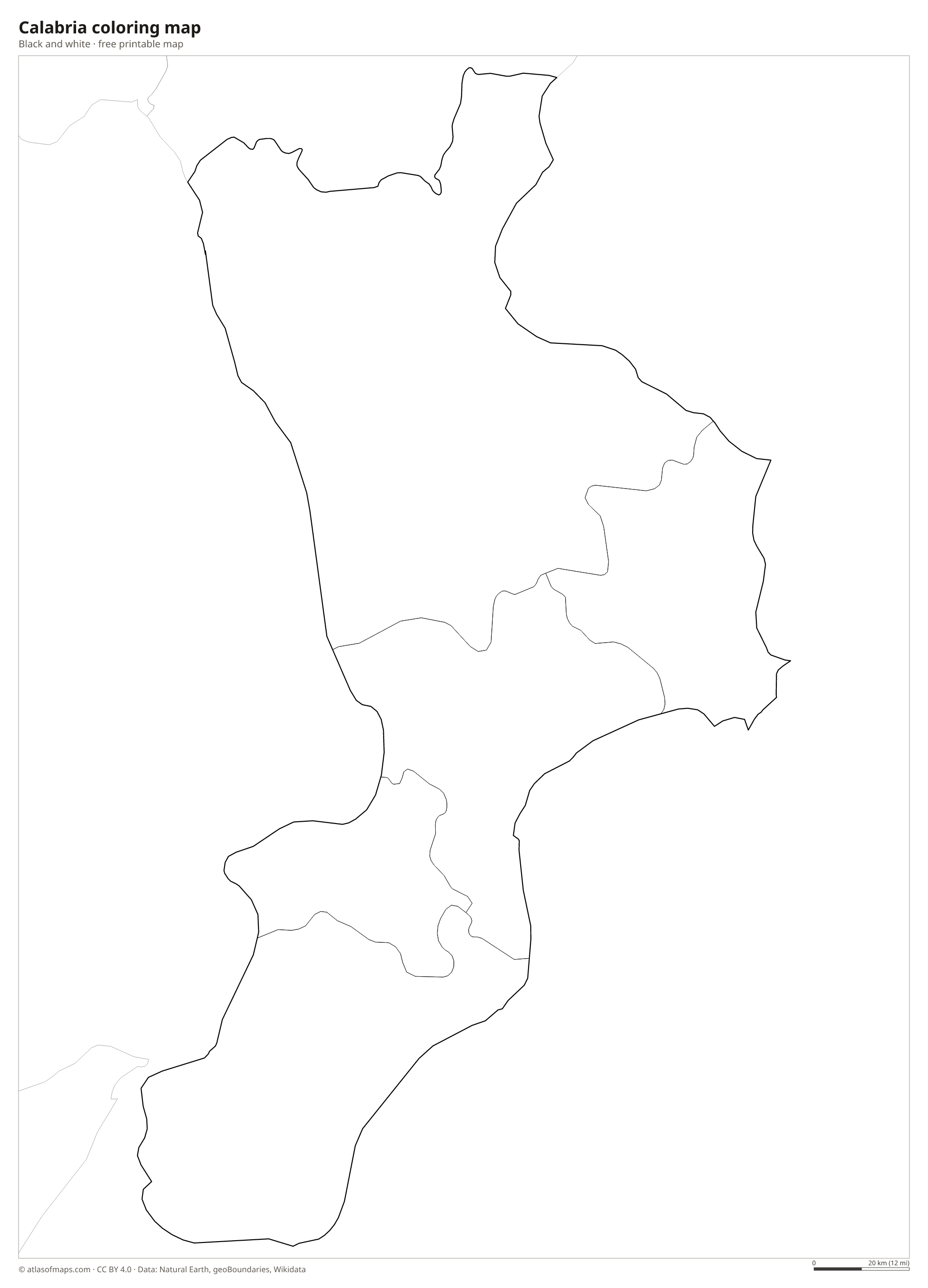 Black-and-white coloring map of Calabria