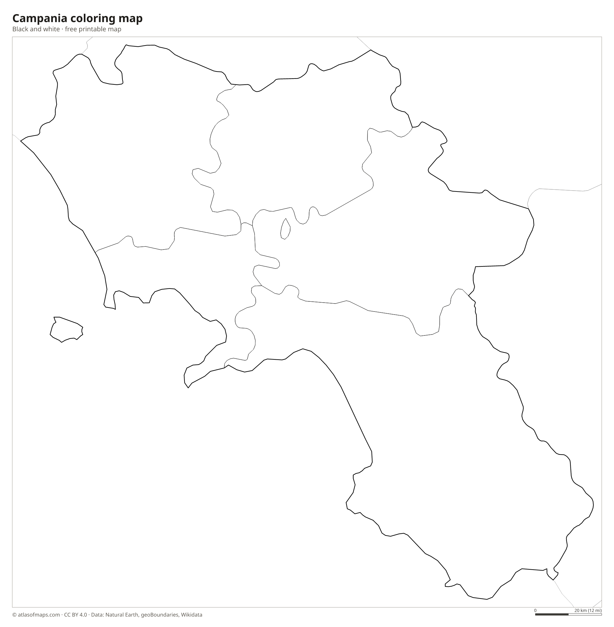 Black-and-white coloring map of Campania