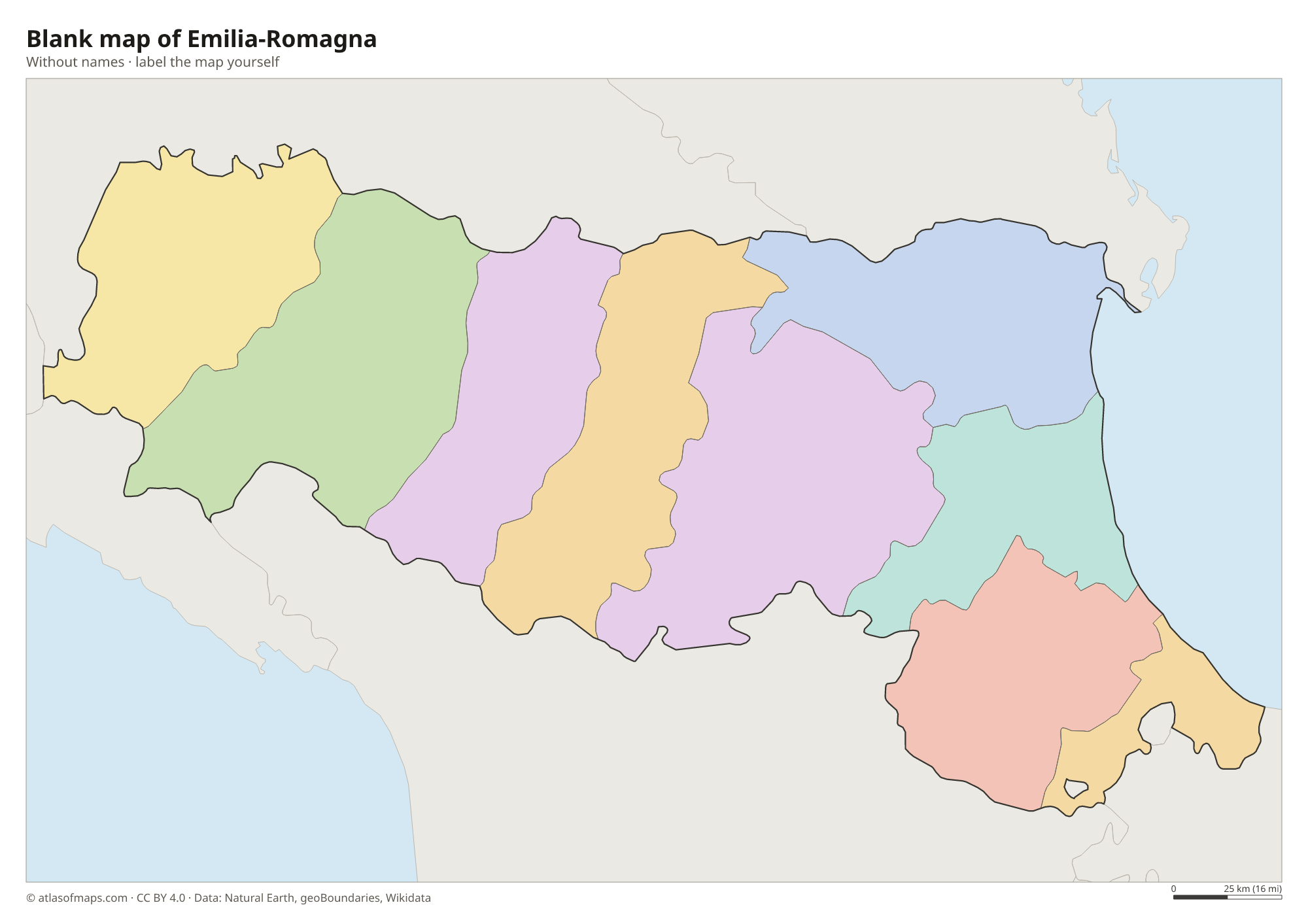 Blank map of Emilia-Romagna without names