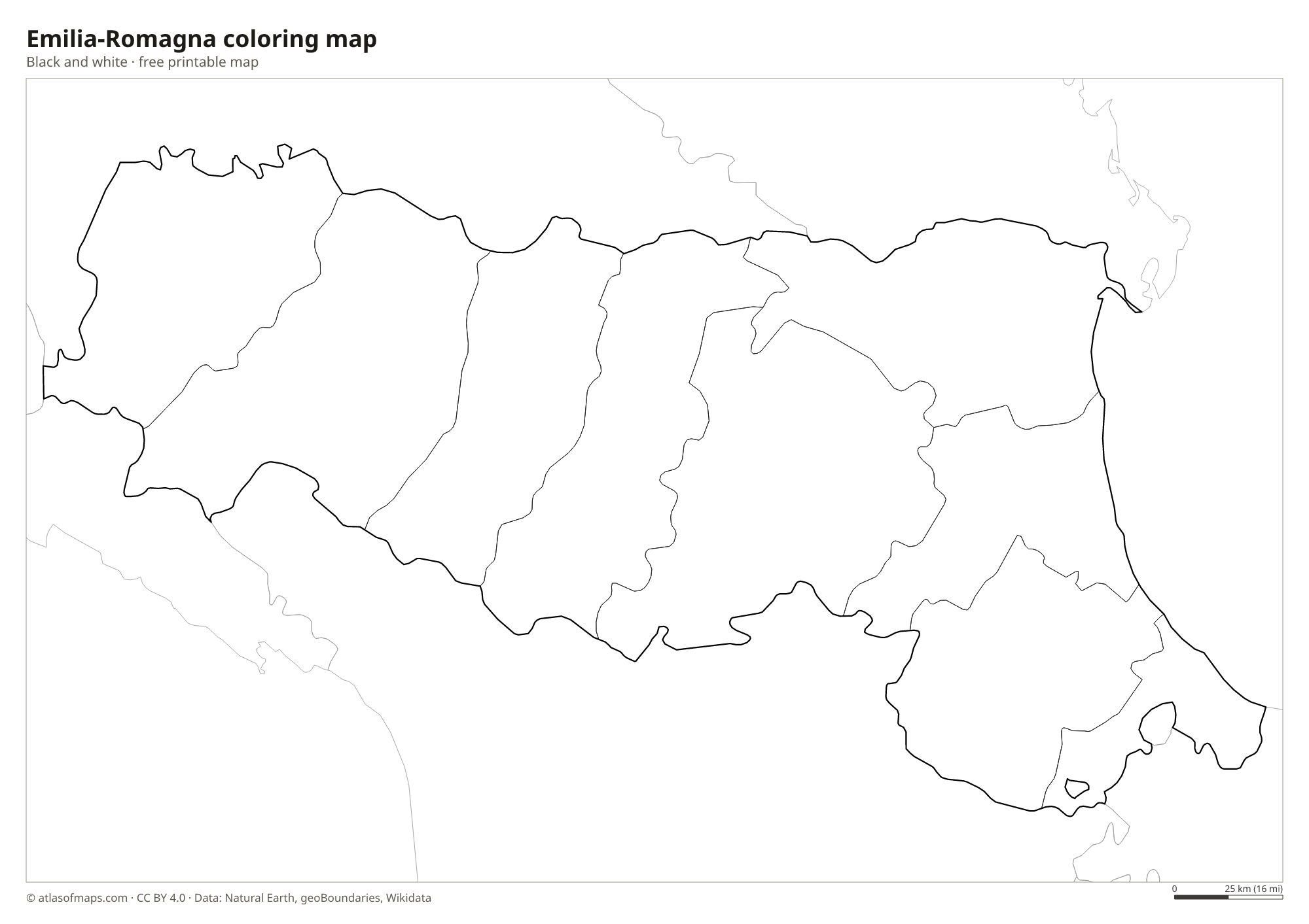 Black-and-white coloring map of Emilia-Romagna