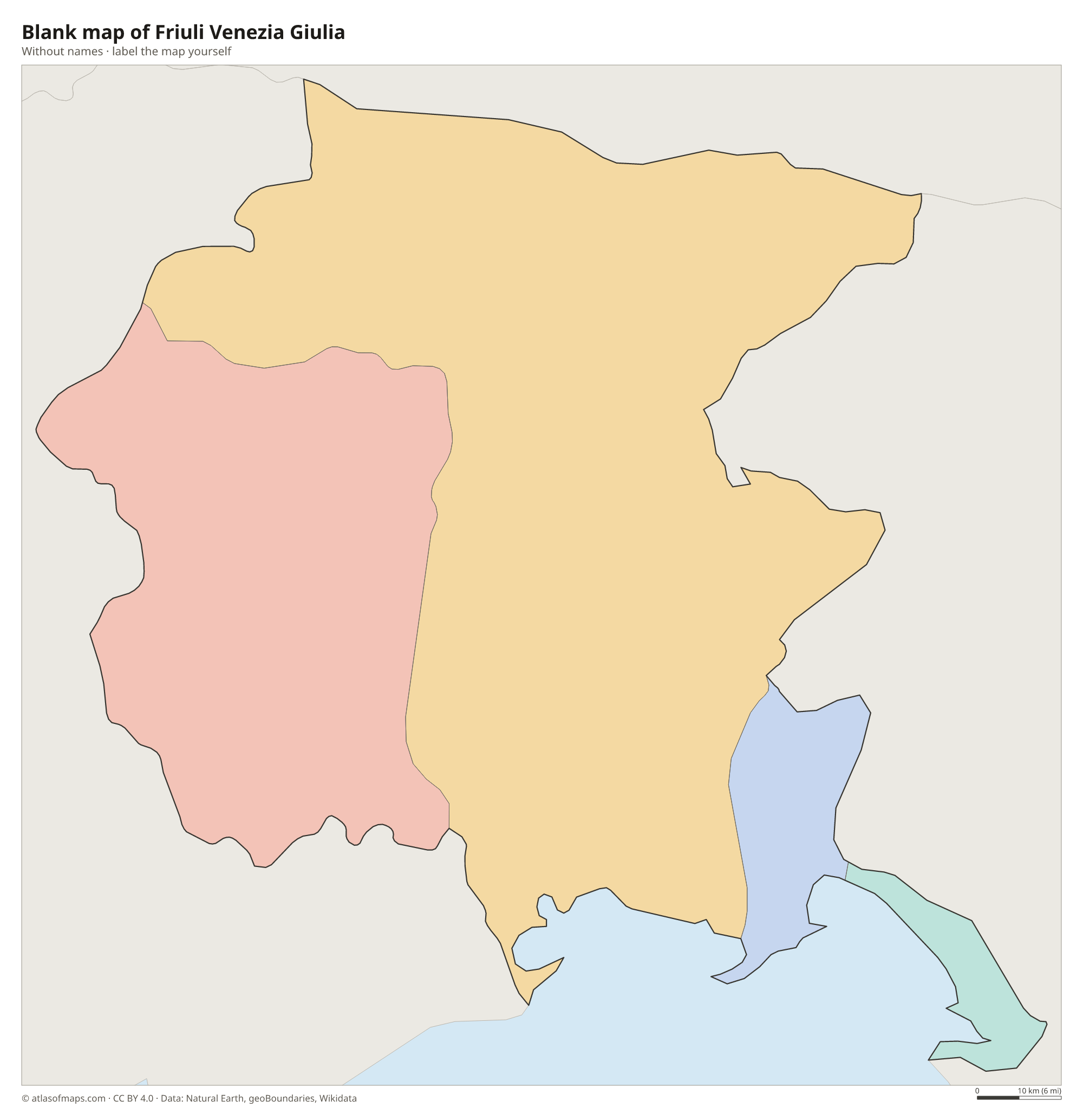 Blank map of Friuli Venezia Giulia without names