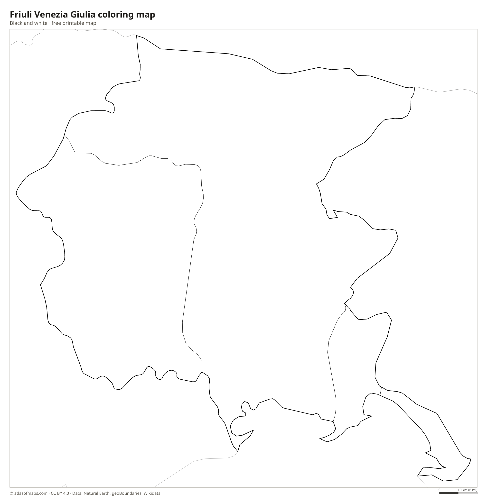 Black-and-white coloring map of Friuli Venezia Giulia
