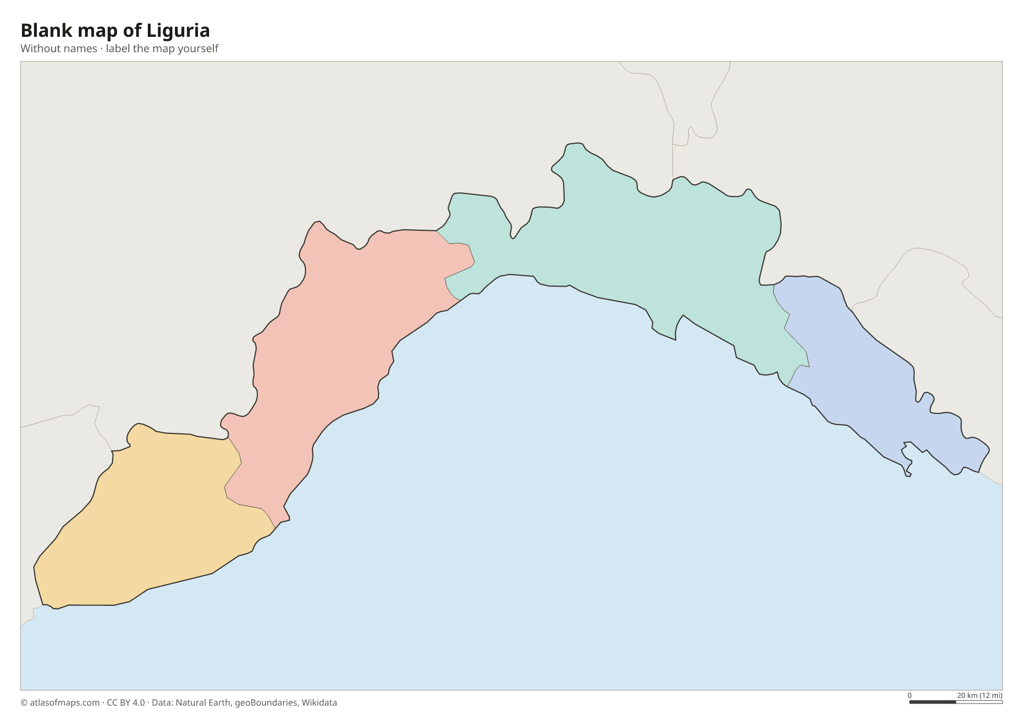 Blank map of Liguria without names