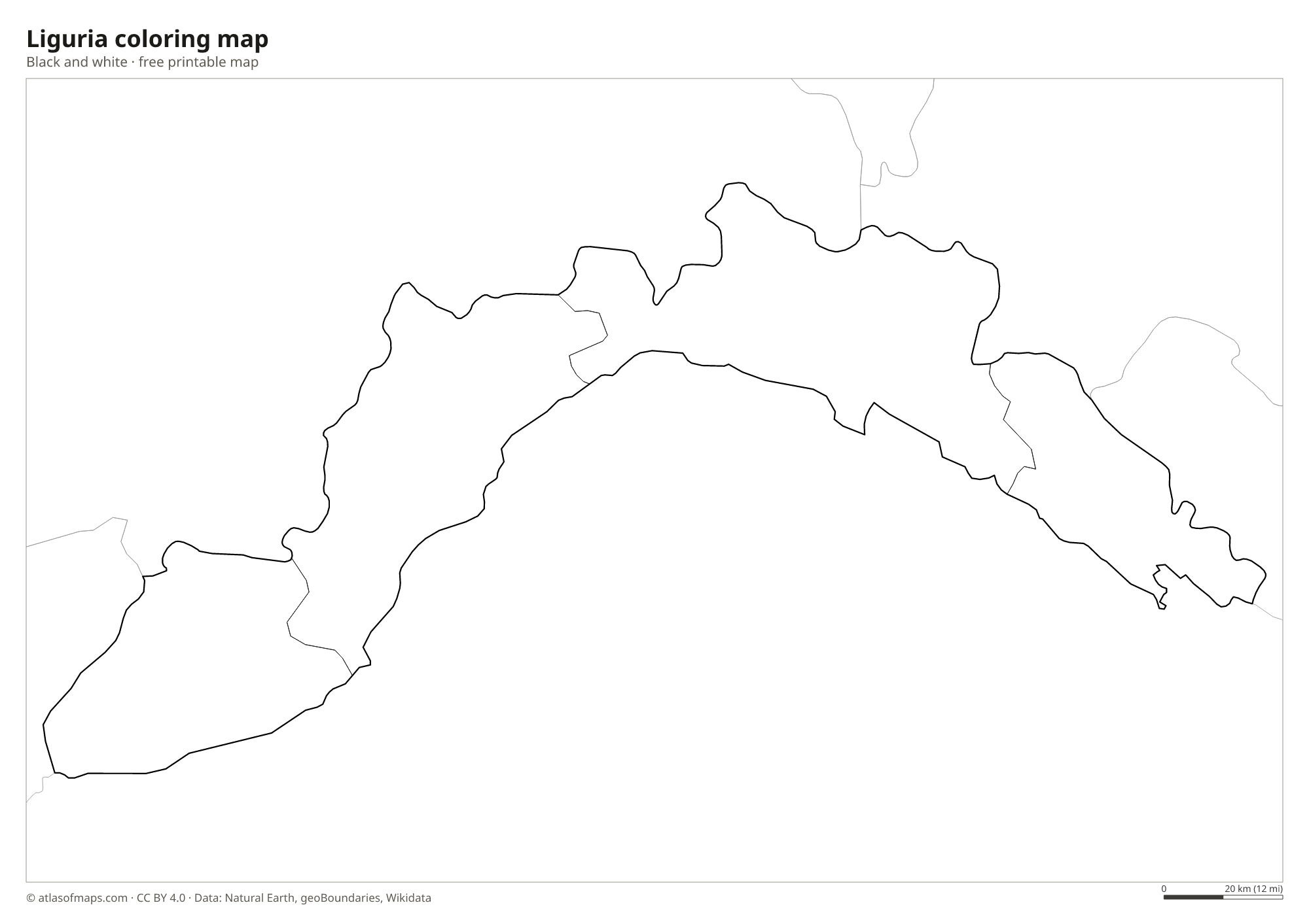 Black-and-white coloring map of Liguria