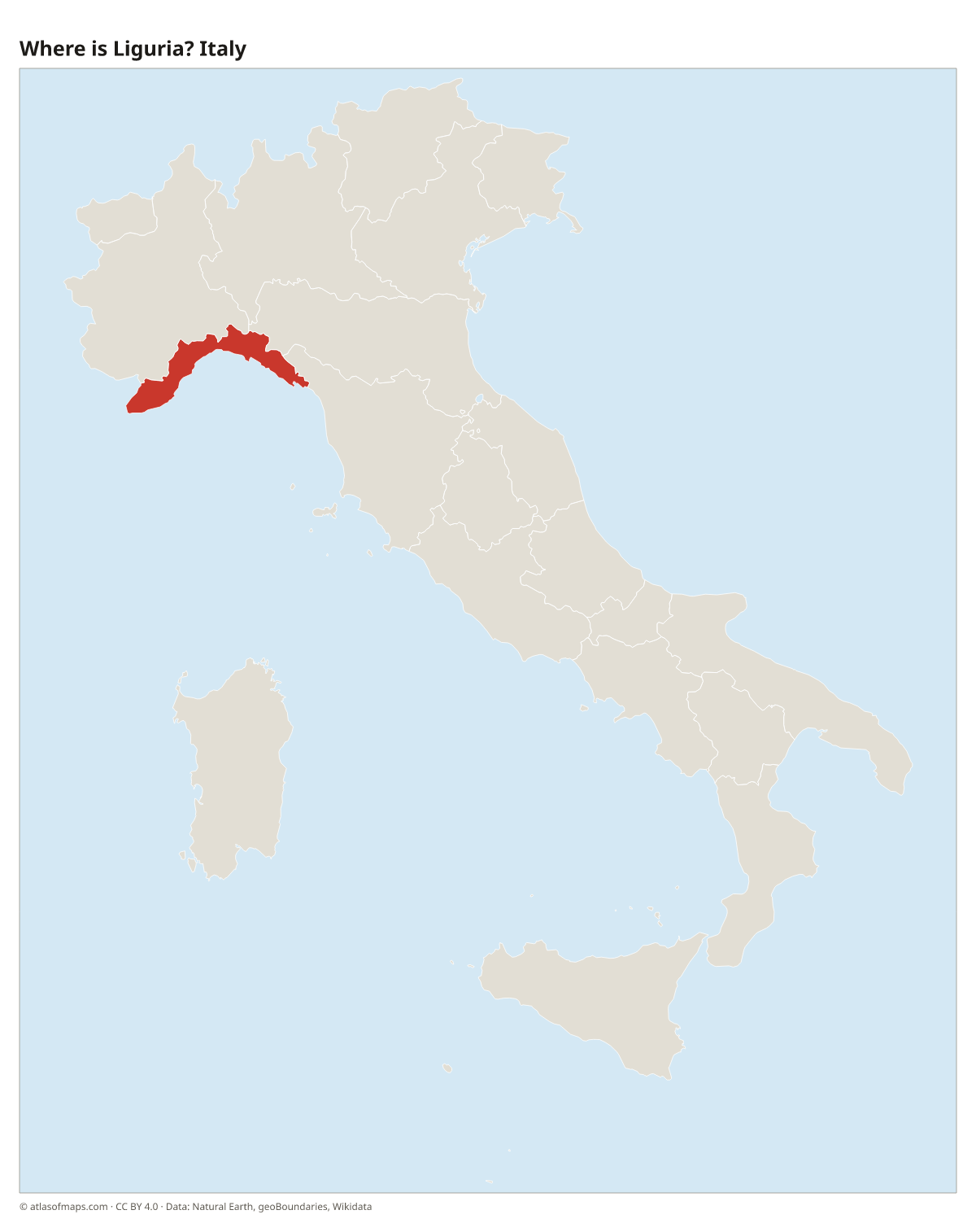 Location of Liguria in Italy