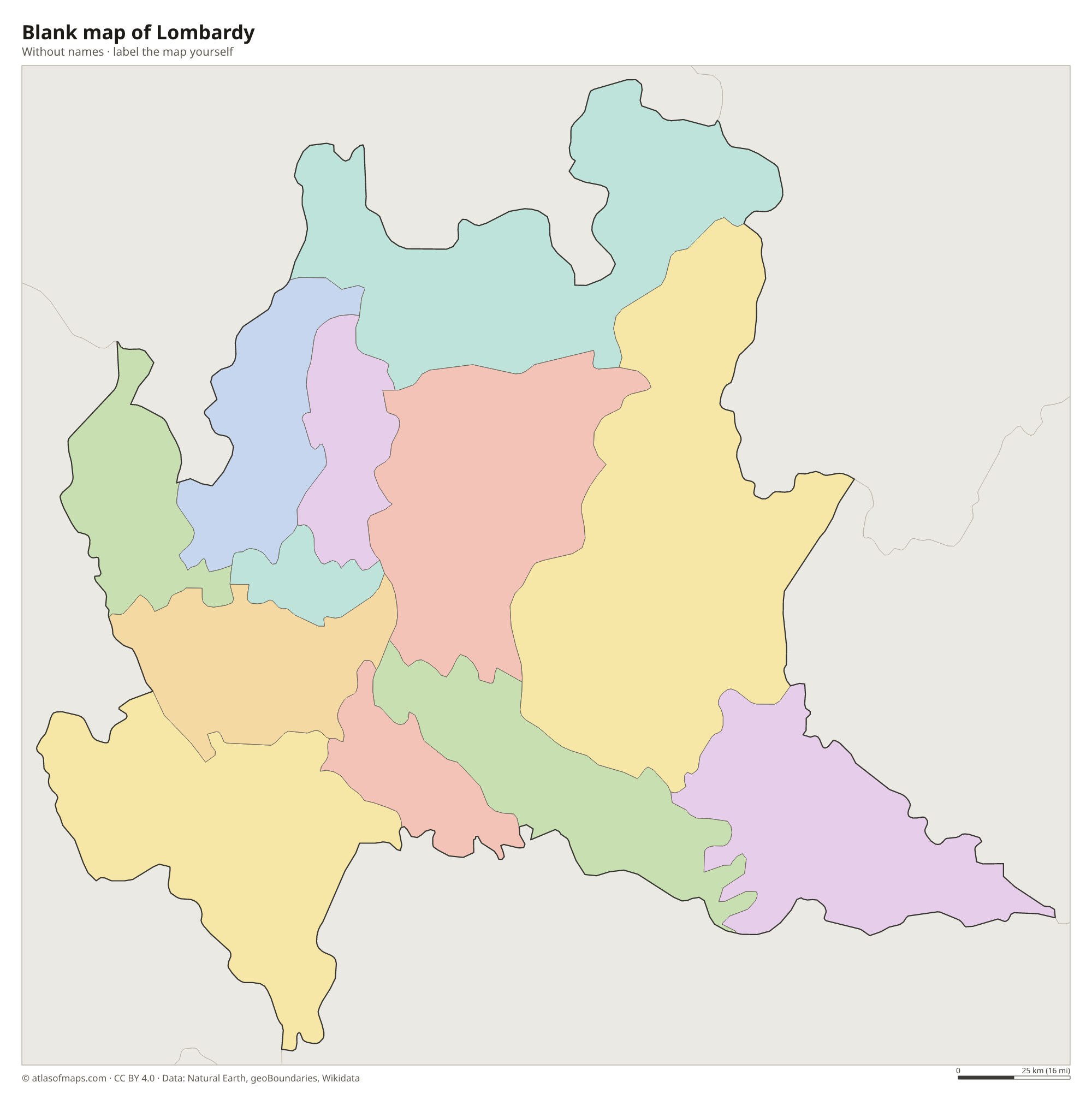 Blank map of Lombardy without names