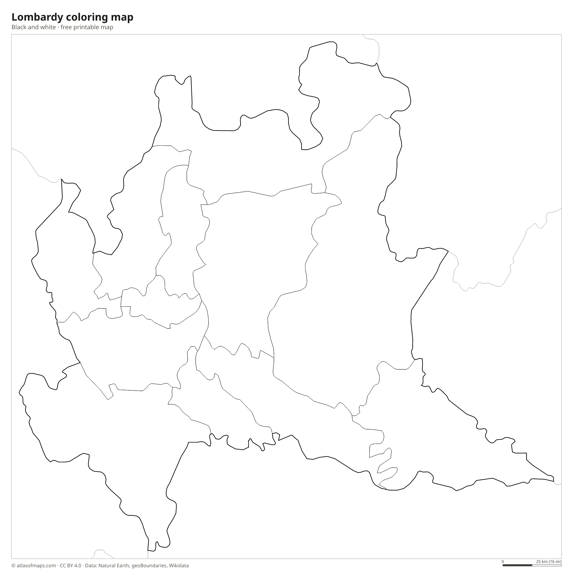 Black-and-white coloring map of Lombardy