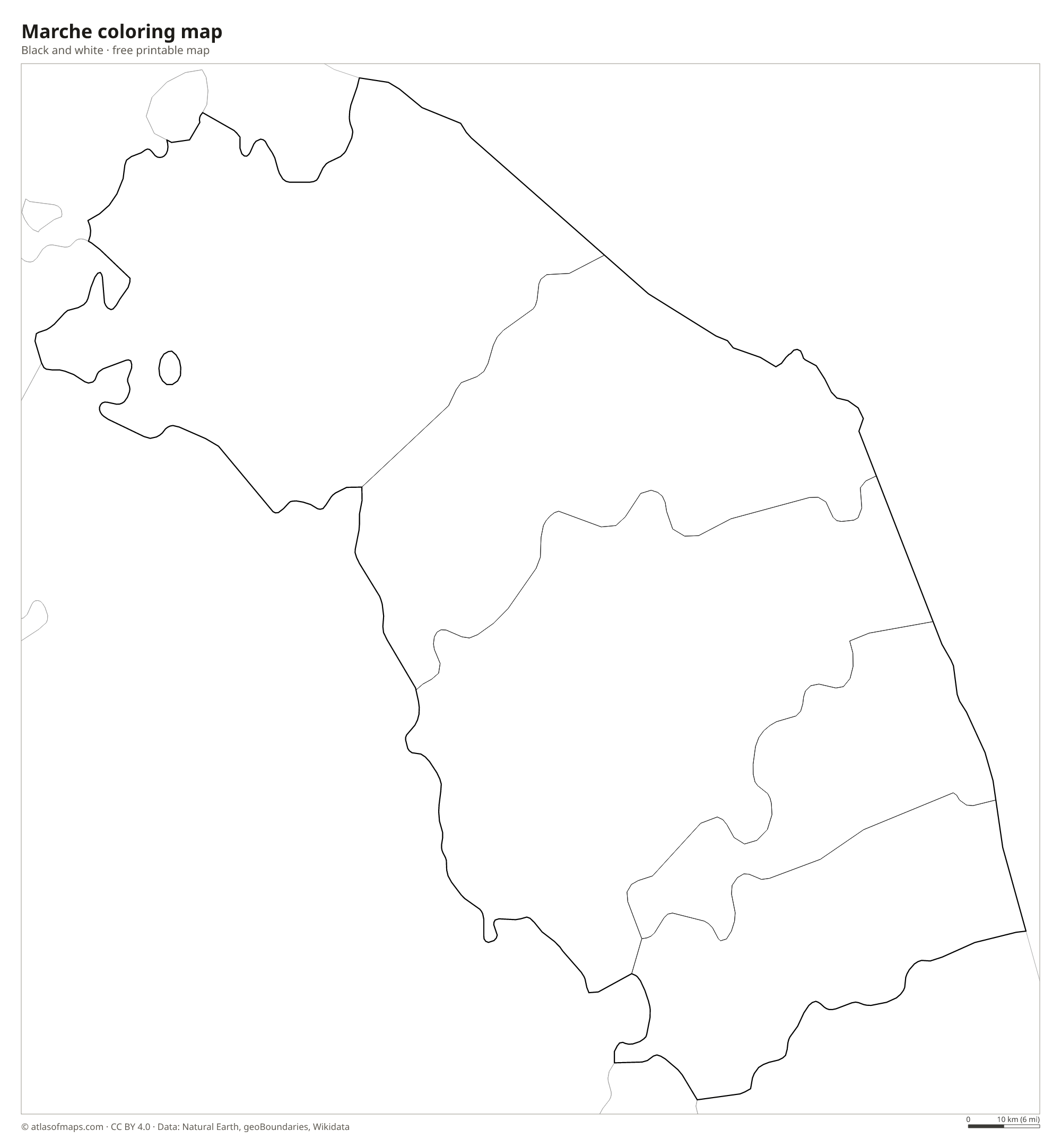 Black-and-white coloring map of Marche