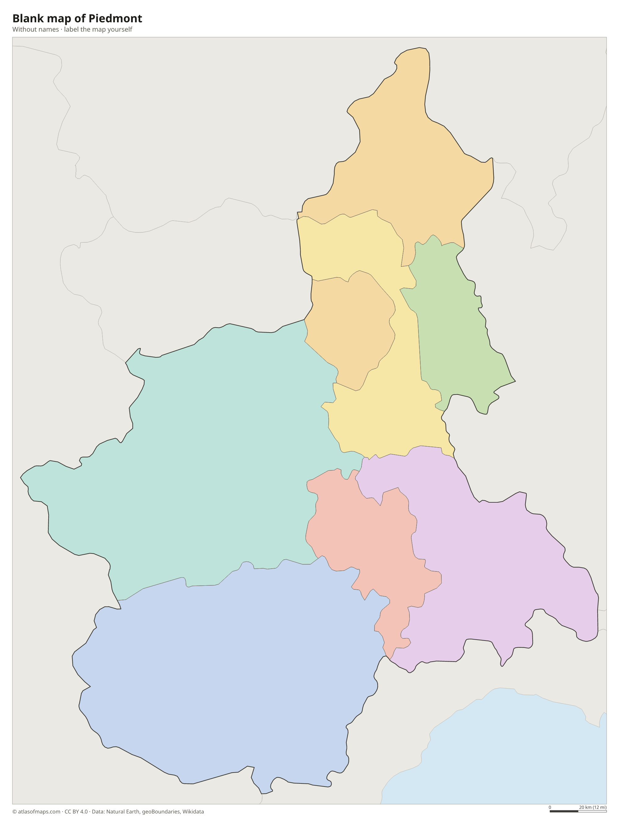 Blank map of Piedmont without names