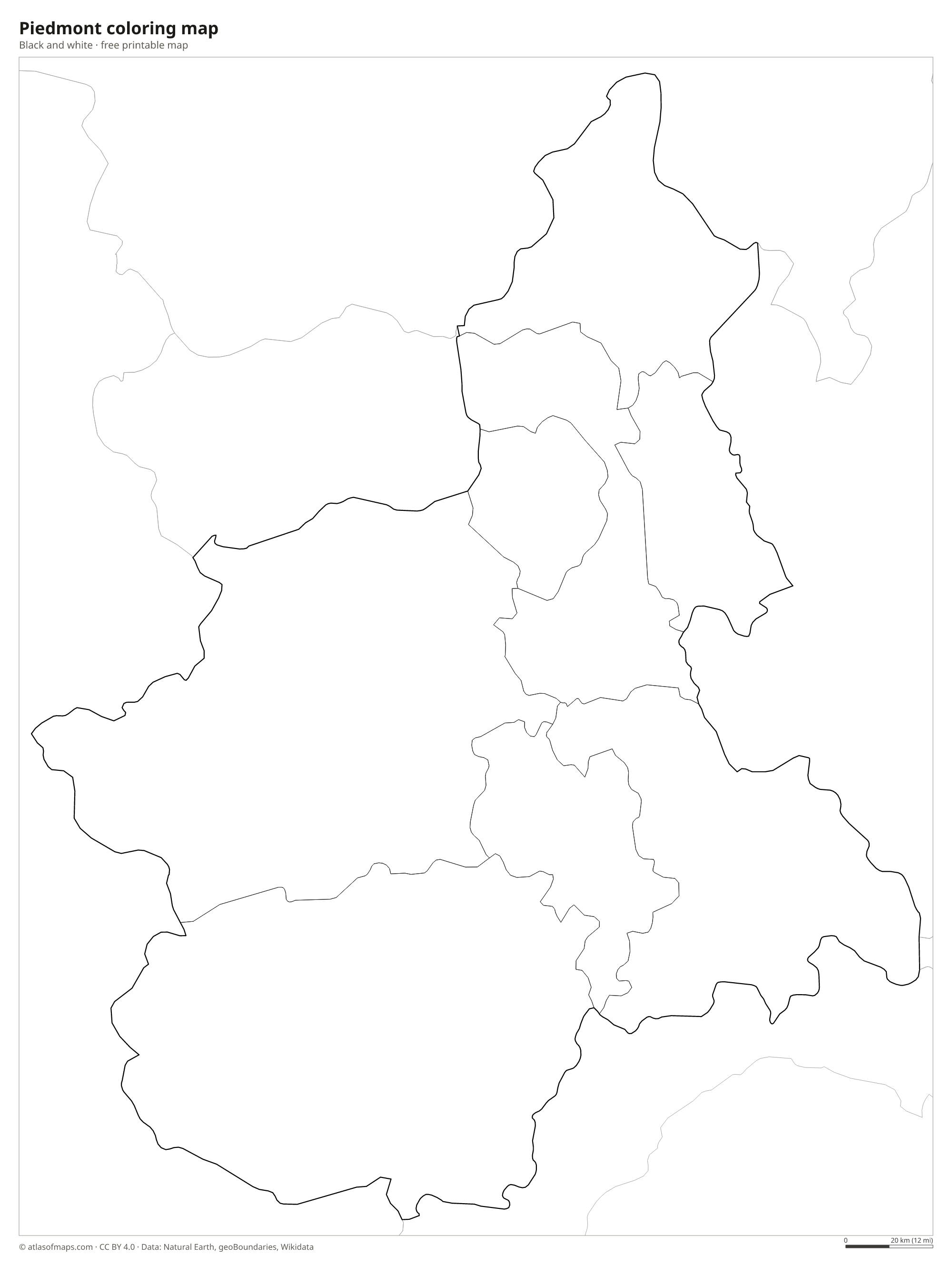 Black-and-white coloring map of Piedmont