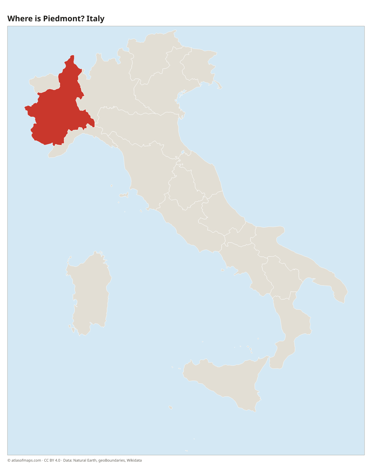 Location of Piedmont in Italy