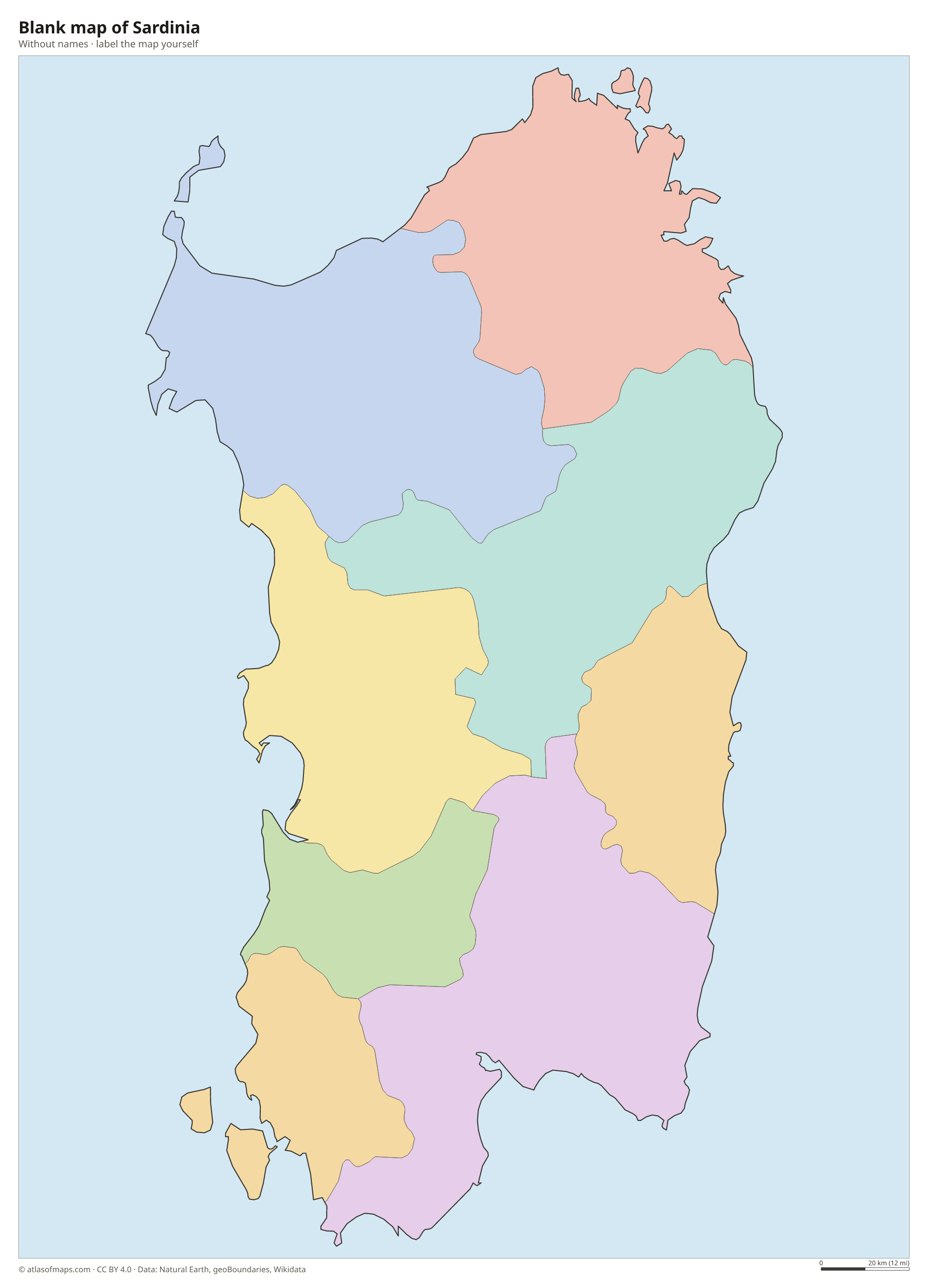 Blank map of Sardinia without names