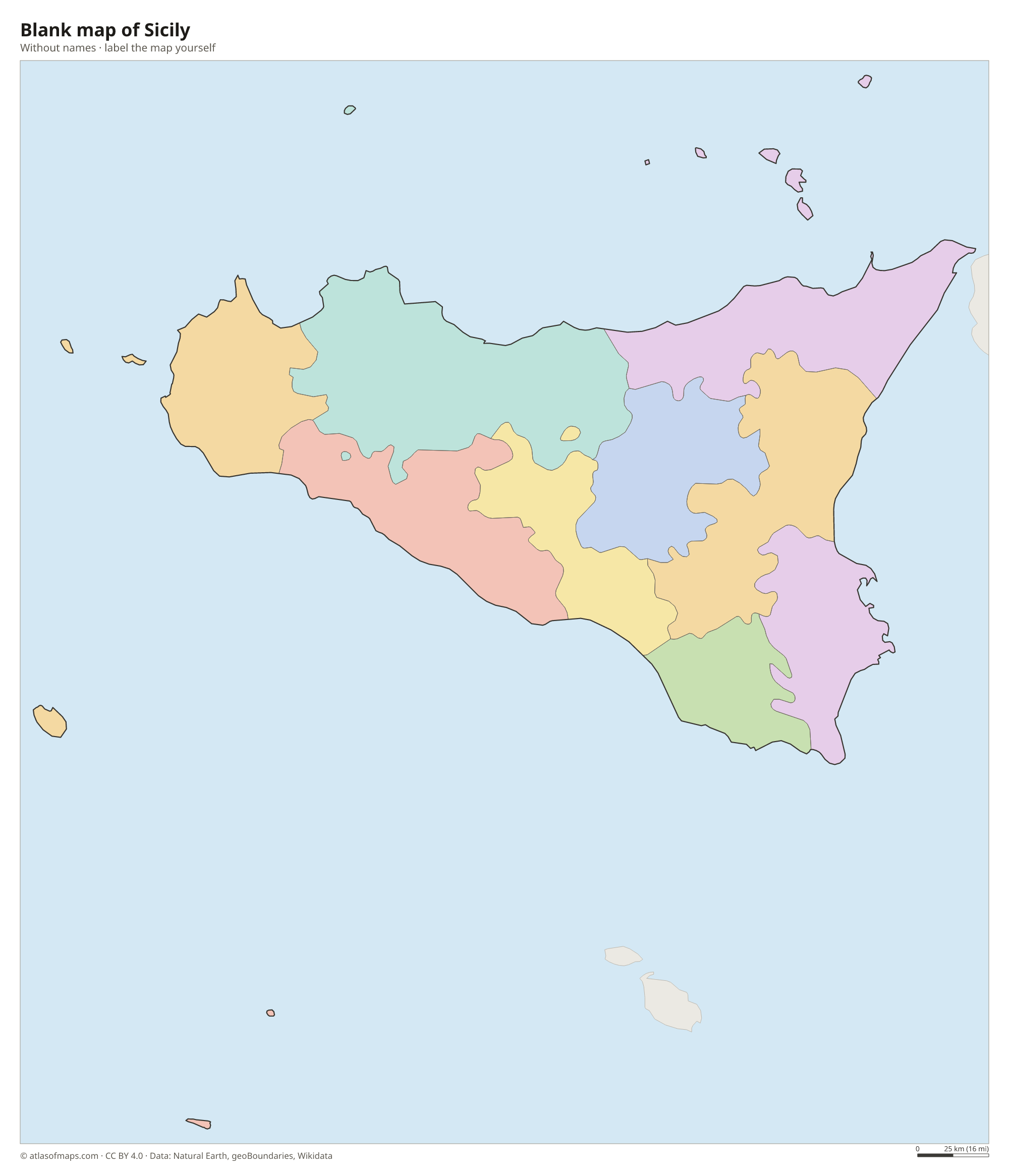 Blank map of Sicily without names