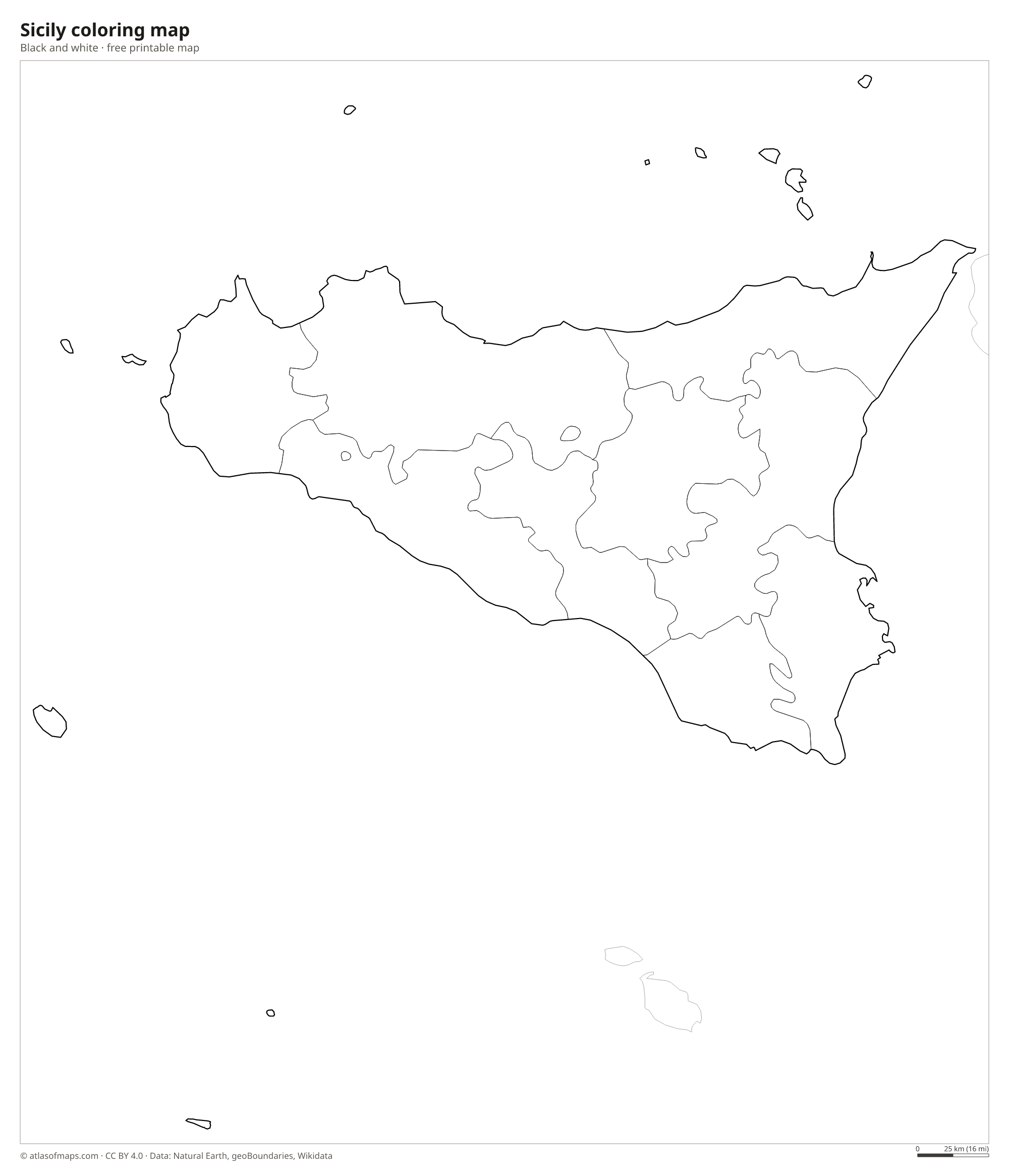 Black-and-white coloring map of Sicily